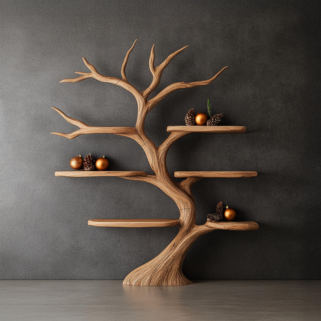 Tree Bookshelf Wood Bookcase Wall Bookshelf Handmade Furniture for Cozy Christmas Home Decor