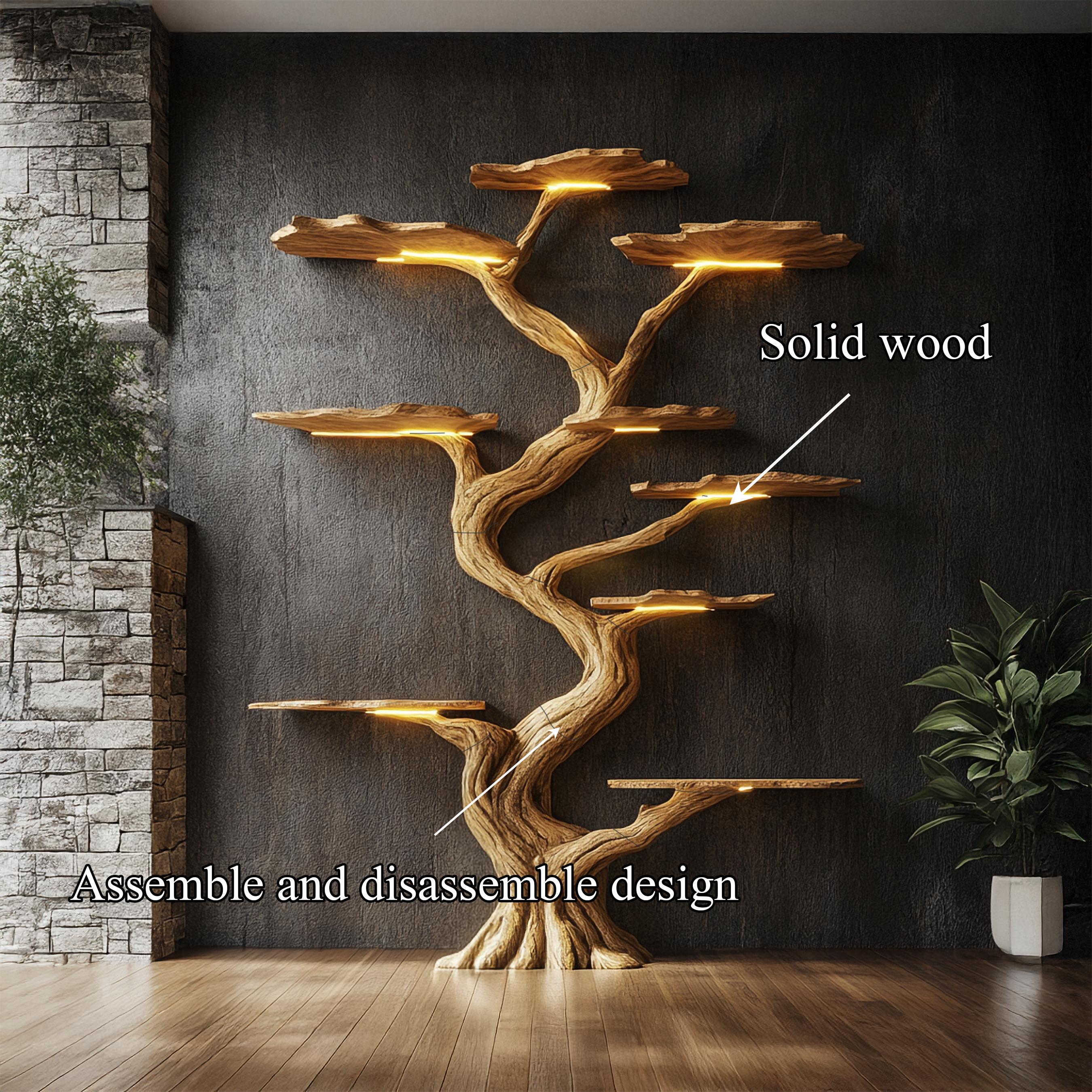 Handmade Wooden Tree Bookshelf - Rustic Wall Decor