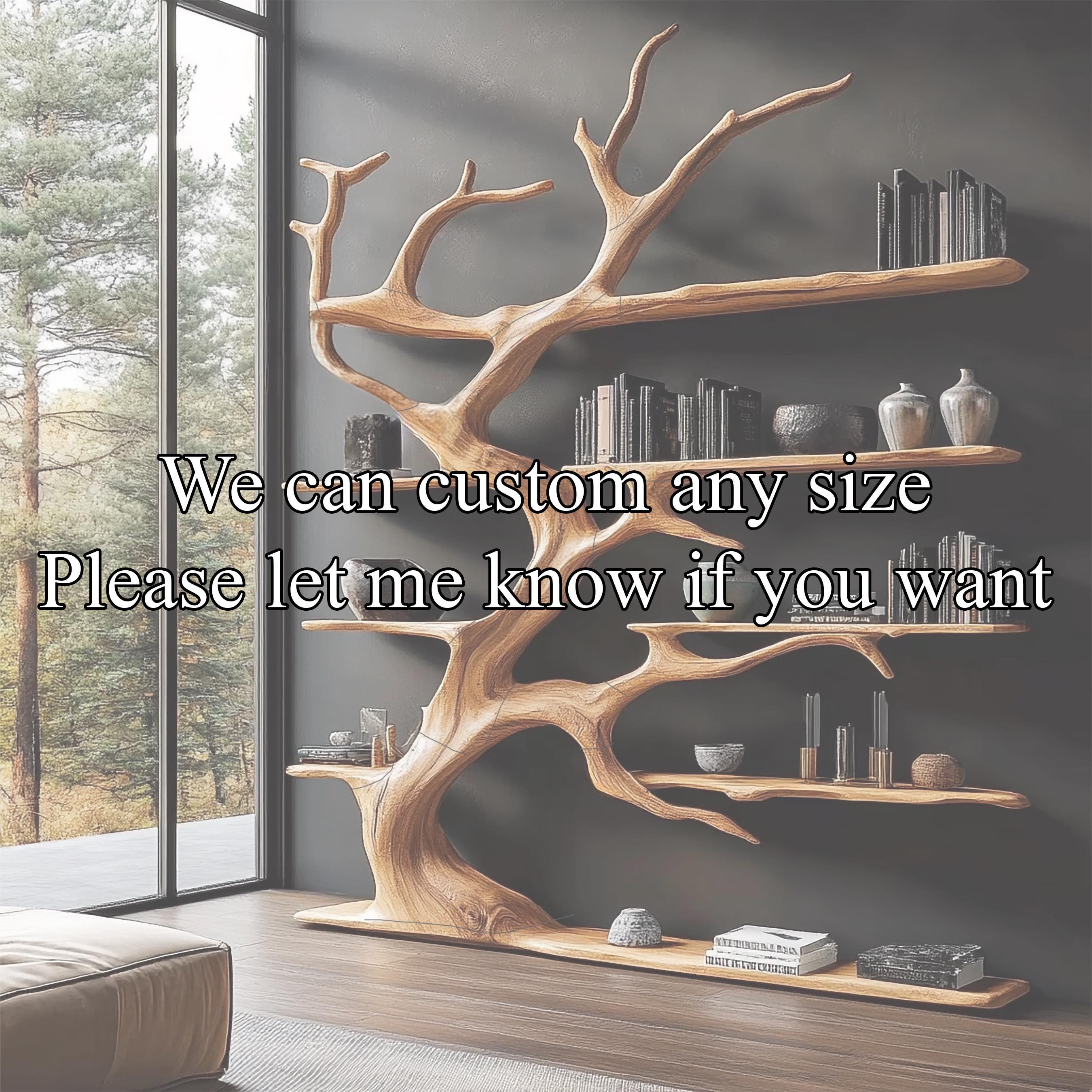 Rustics tree branch bookshelf tree bookcase solid wood bookshelf tree wall art handmade furniture decor home personalized gift
