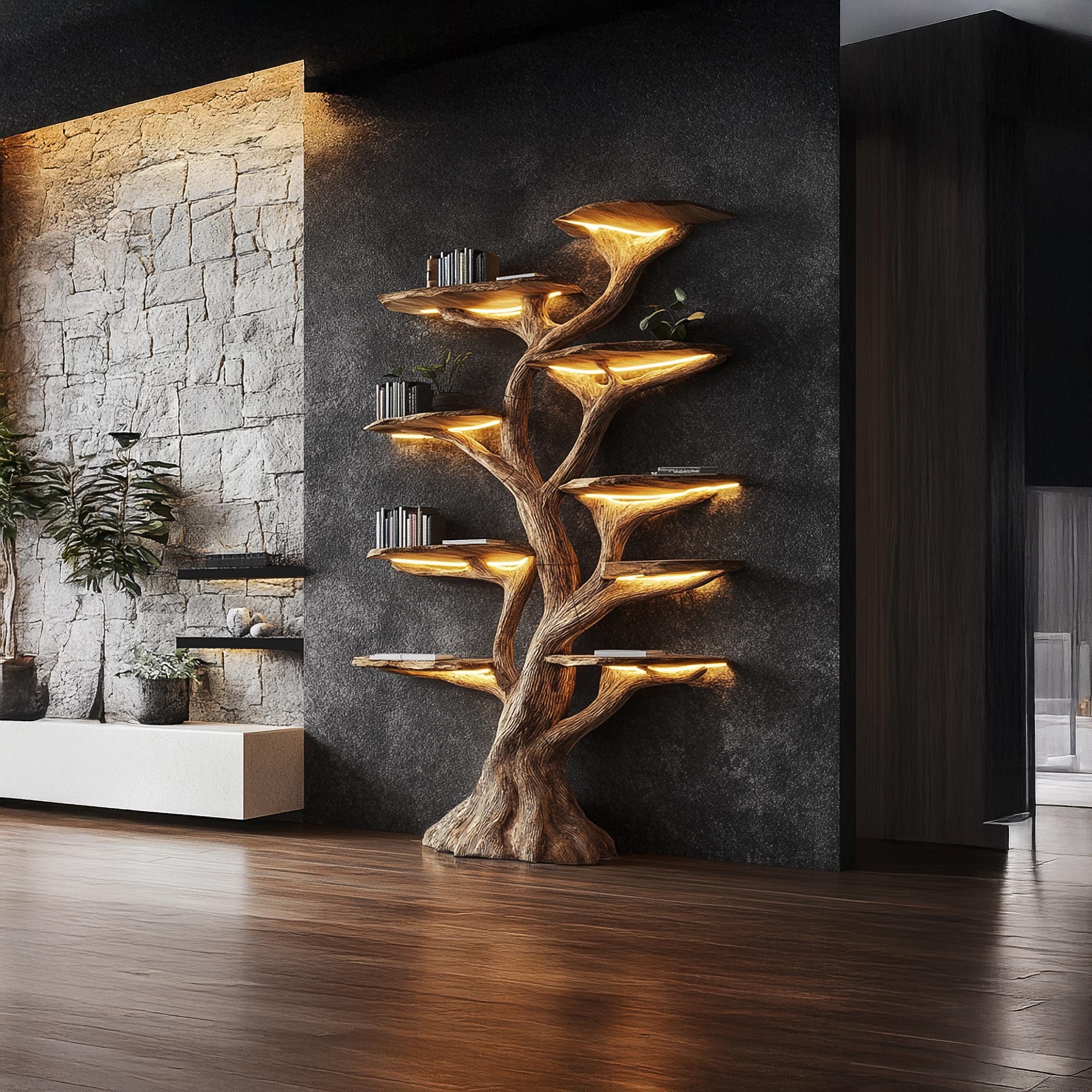 Tree Bookshelf, Rustic Wooden Book Tree Shelf, Unique Wall-Mounted Bookcase, Natural Wood Furniture, Home Office Decor, Custom Shelf Display