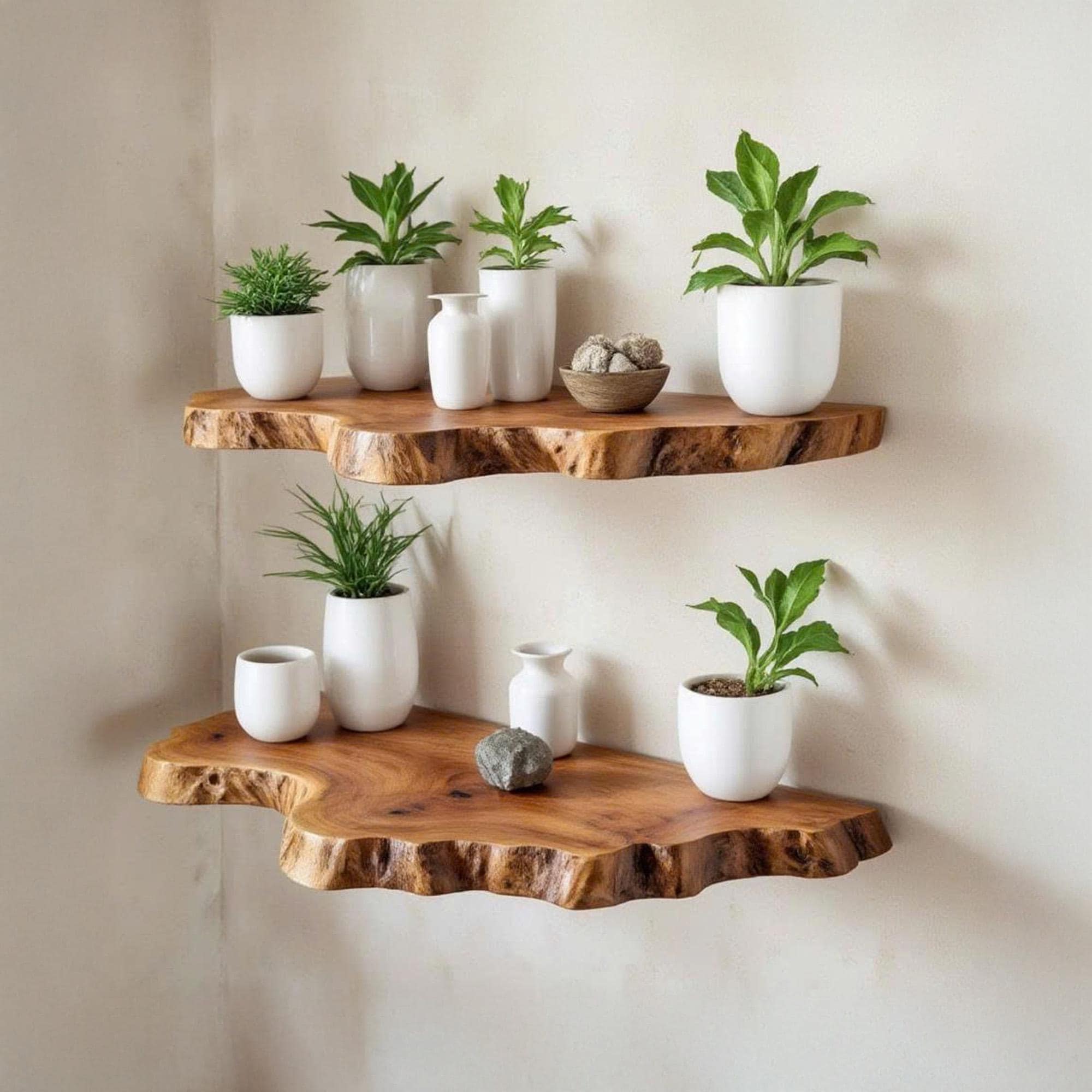 Live edge floating shelf wall mounted bookshelf solid wood display shelves art decor for living room
