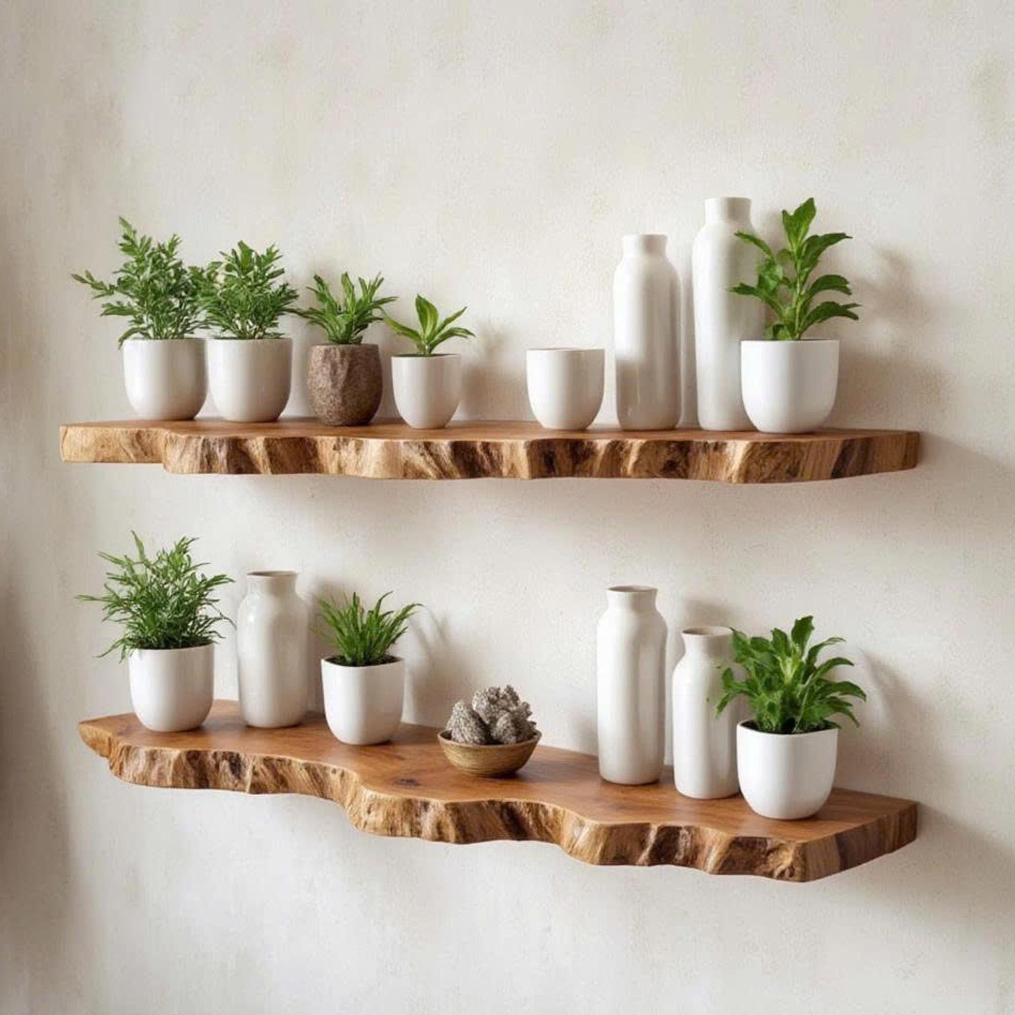 Live edge floating shelf wall mounted bookshelf solid wood display shelves art decor for living room