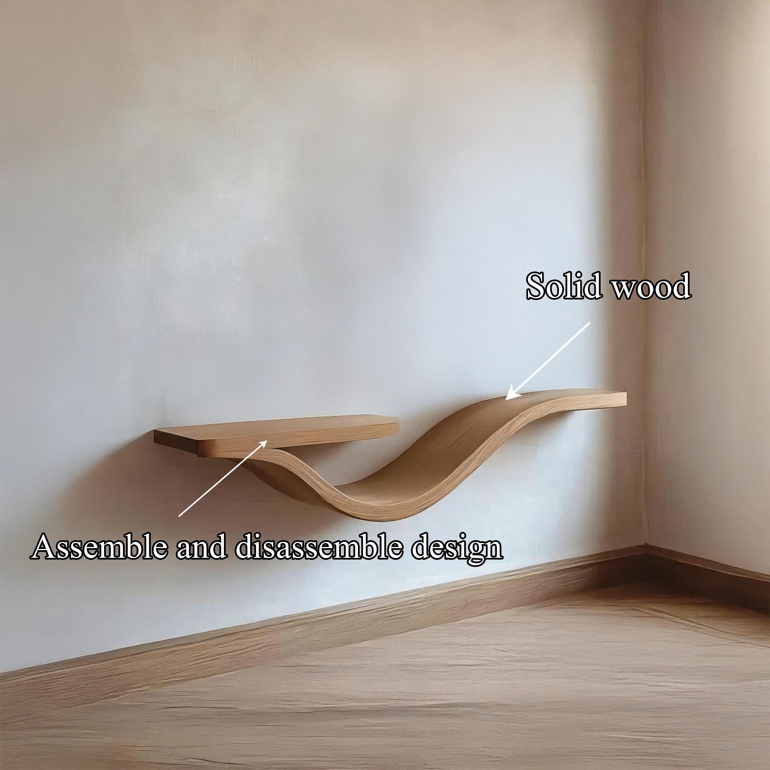 Handcrafted Wavy Floating Shelf Natural Wood Farmhouse Shelf Unique Furniture For Living Room Decor