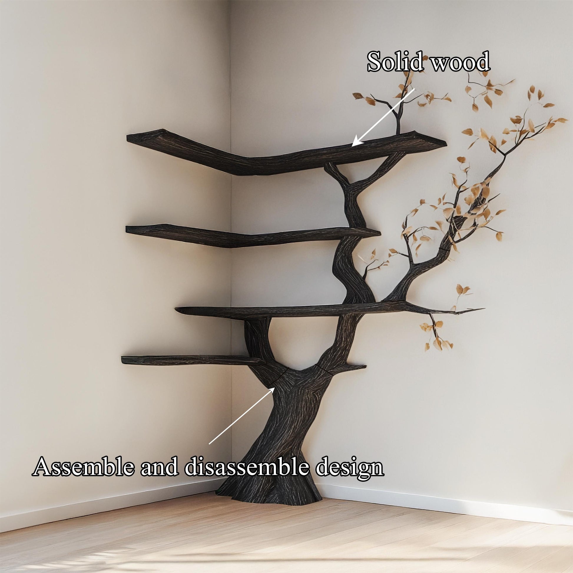 Custom Wood Bookshelf Rustic Bookcase Wall Book Shelf Unique Furniture For Living Room Decor