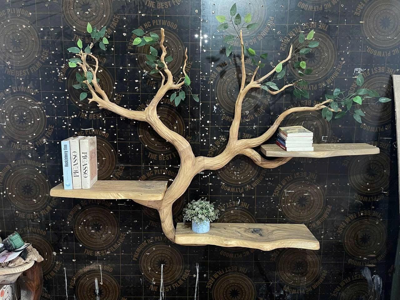 Natural Wood Bookcase Tree Bookshelf Custom Bookshelf Handmade Furniture for Living Room Decor