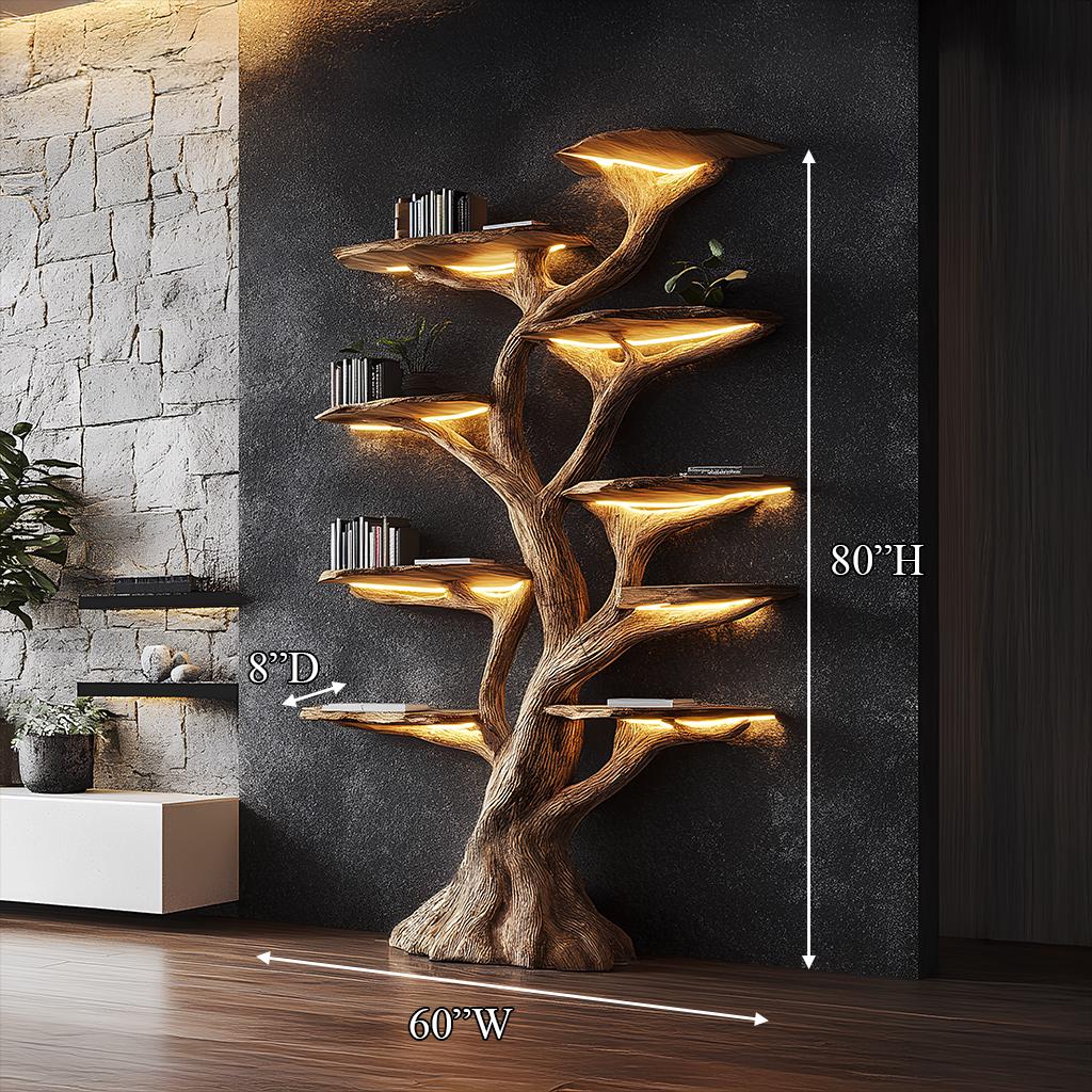 Tree Bookshelf, Rustic Wooden Book Tree Shelf, Unique Wall-Mounted Bookcase, Natural Wood Furniture, Home Office Decor, Custom Shelf Display