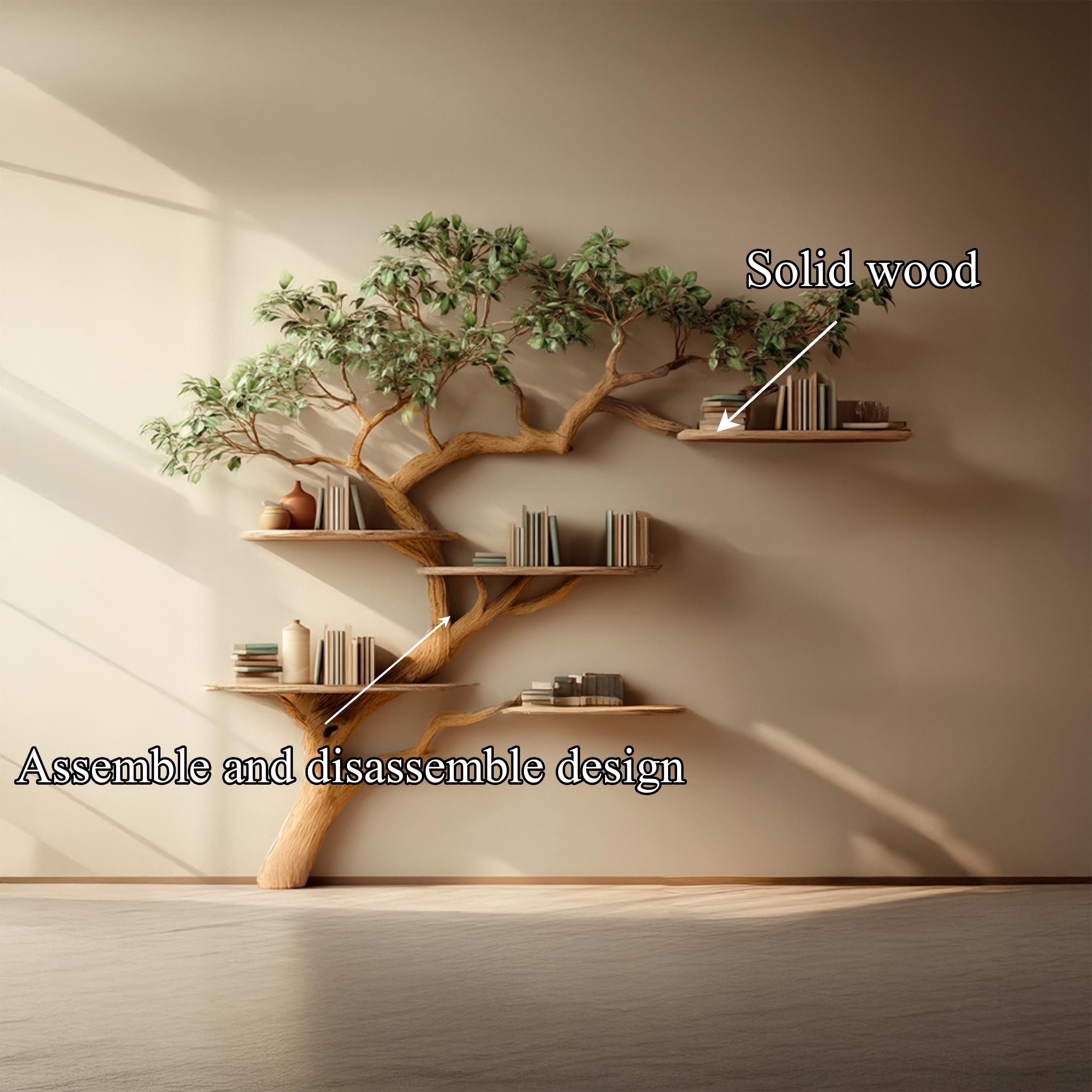 Rustic Tree Bookshelf: Solid Wood, Unique Wall-Mounted Bookcase
