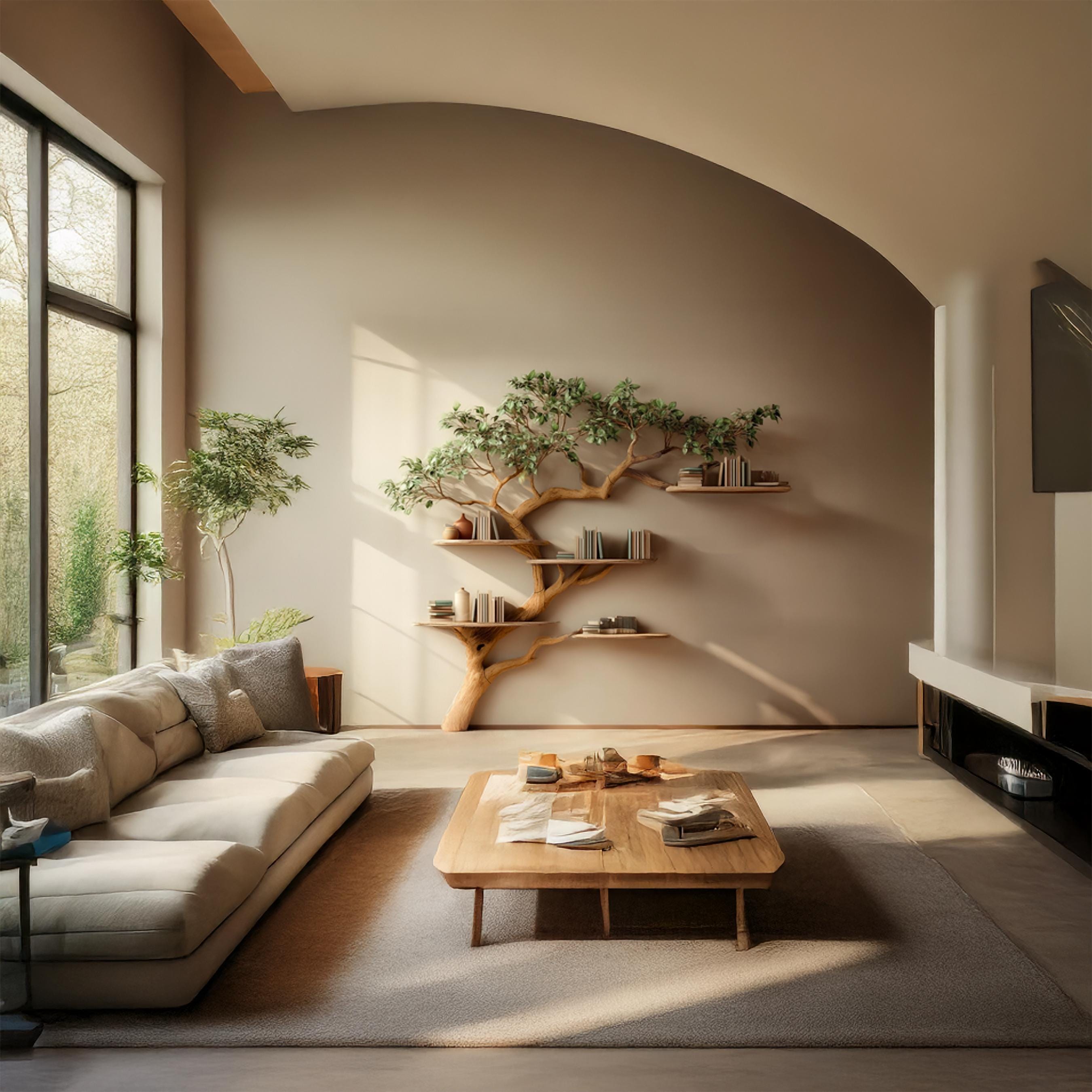 Rustic Tree Bookshelf: Solid Wood, Unique Wall-Mounted Bookcase