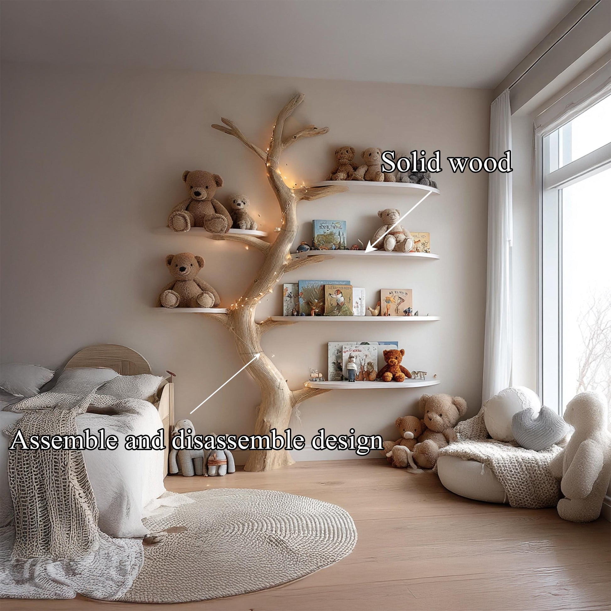 Handmade Tree Bookshelf, Montessori Nursery Decor