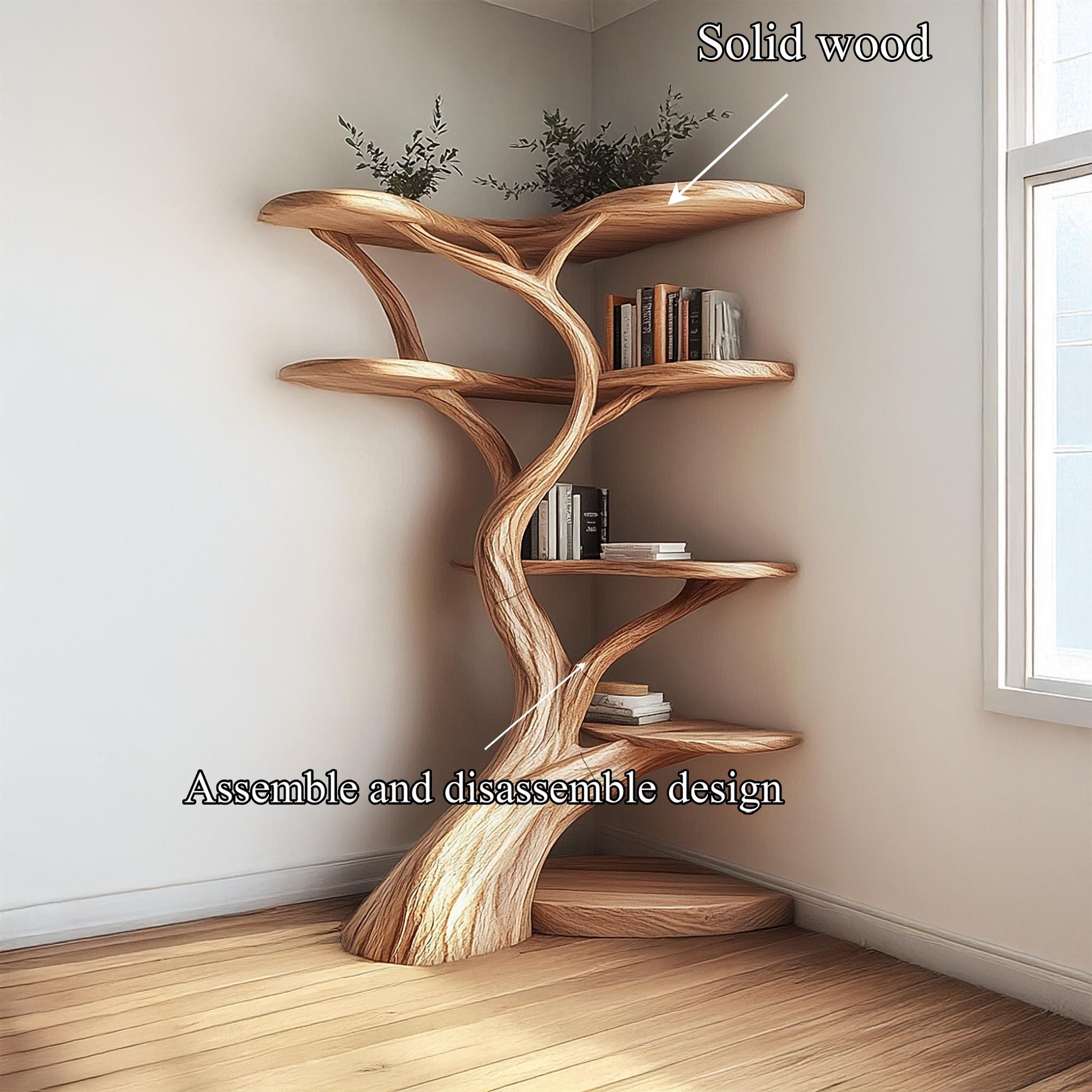 Wall Mount Tree Wall Display Shelf Tree Bookshelf Handmade Furniture Corner Shelves Art For Living Room Decor