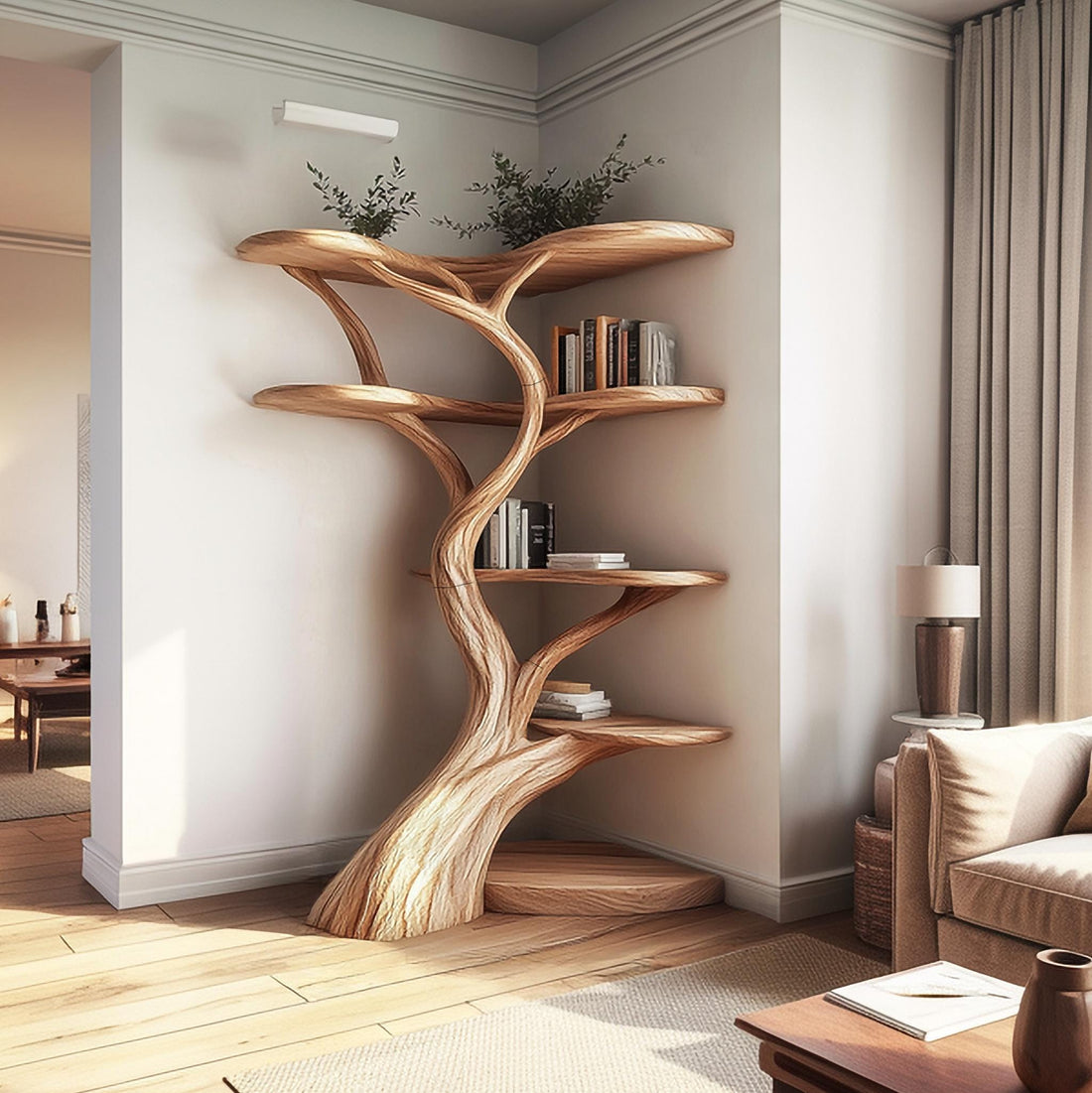 Wall Mount Tree Wall Display Shelf Tree Bookshelf Handmade Furniture Corner Shelves Art For Living Room Decor