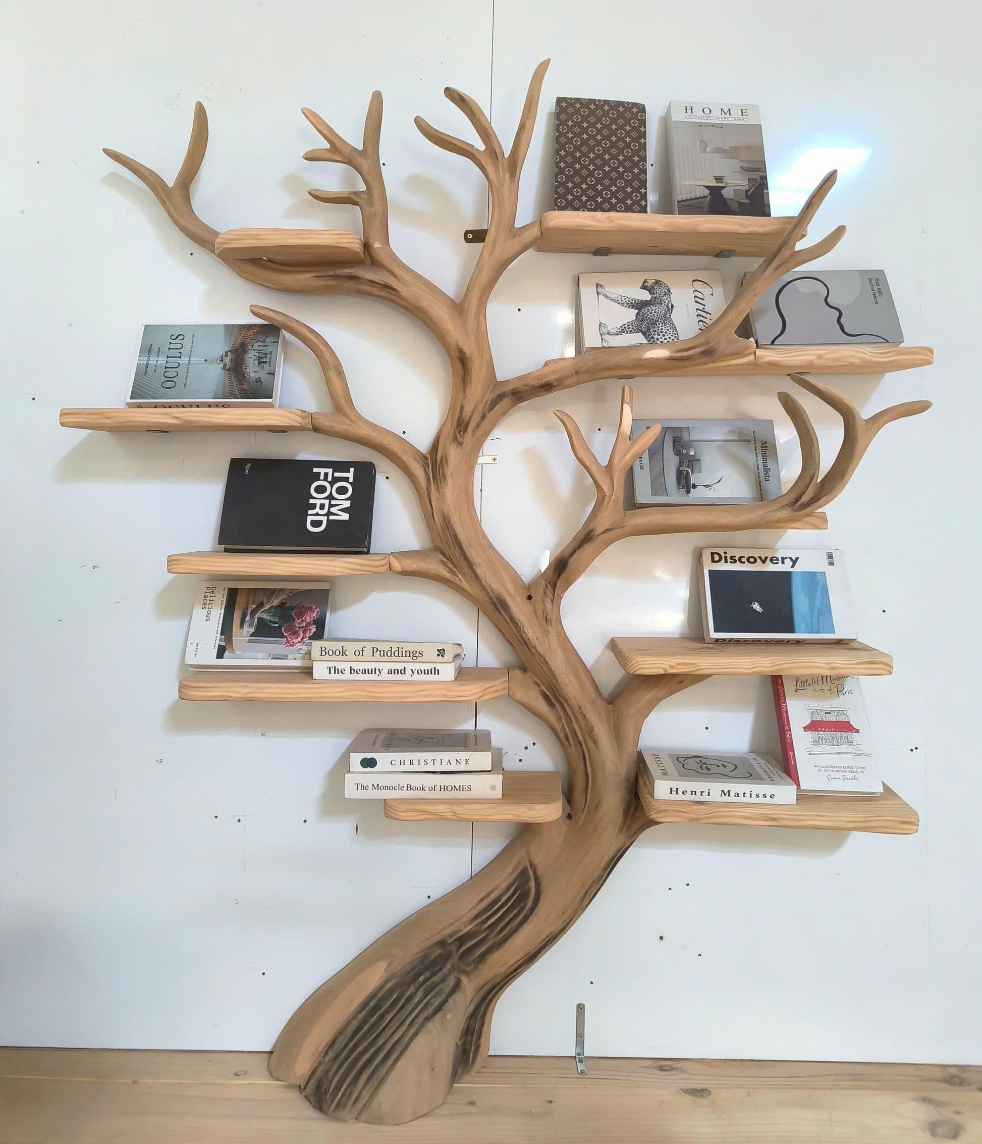 Book Shelf Art Rustic Bookcase Tree Branch Shelf Wood Furniture For Living Room Decor