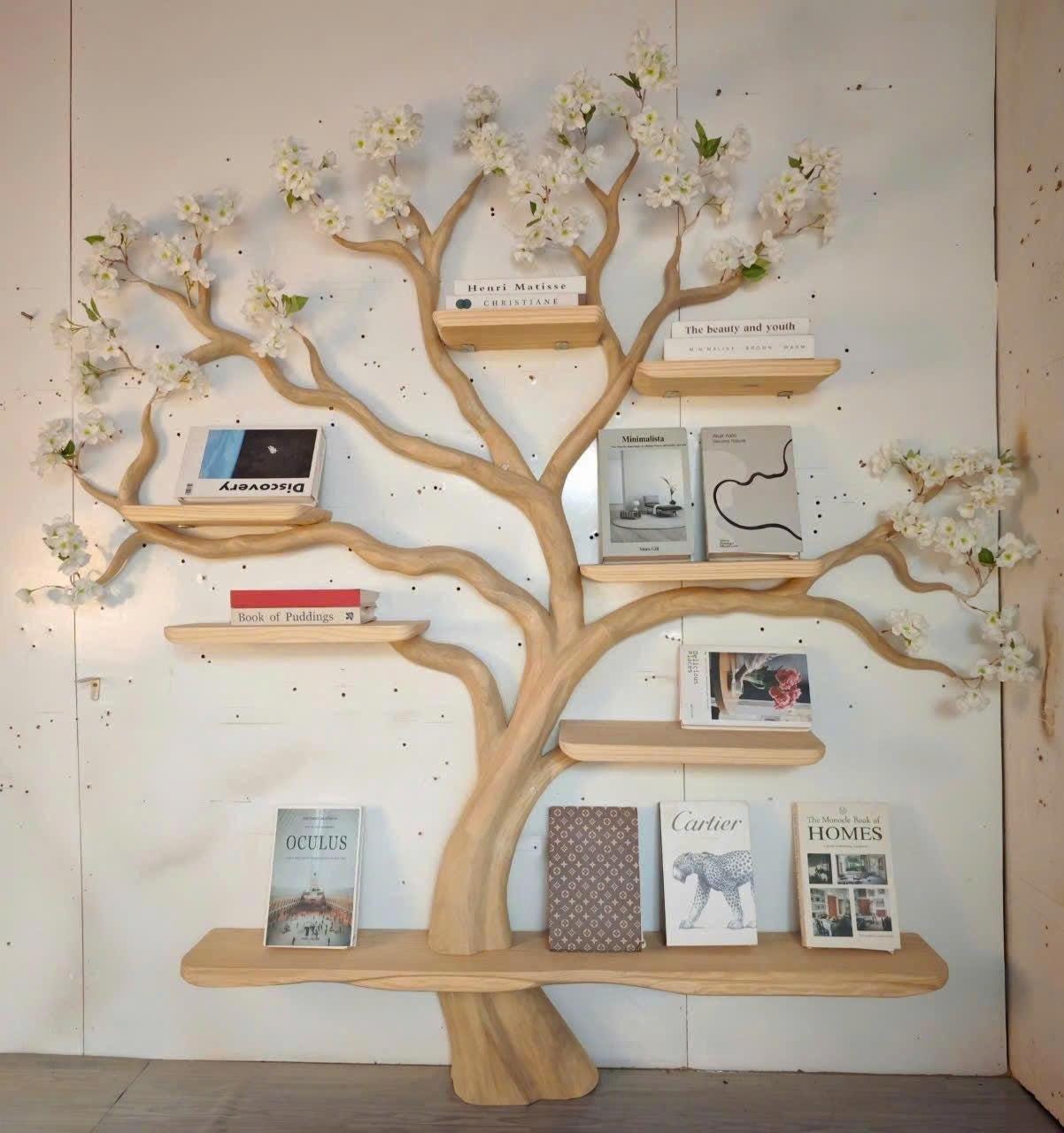 Handcrafted Wooden Tree Bookshelf – Rustic Branch Design, Home Decor