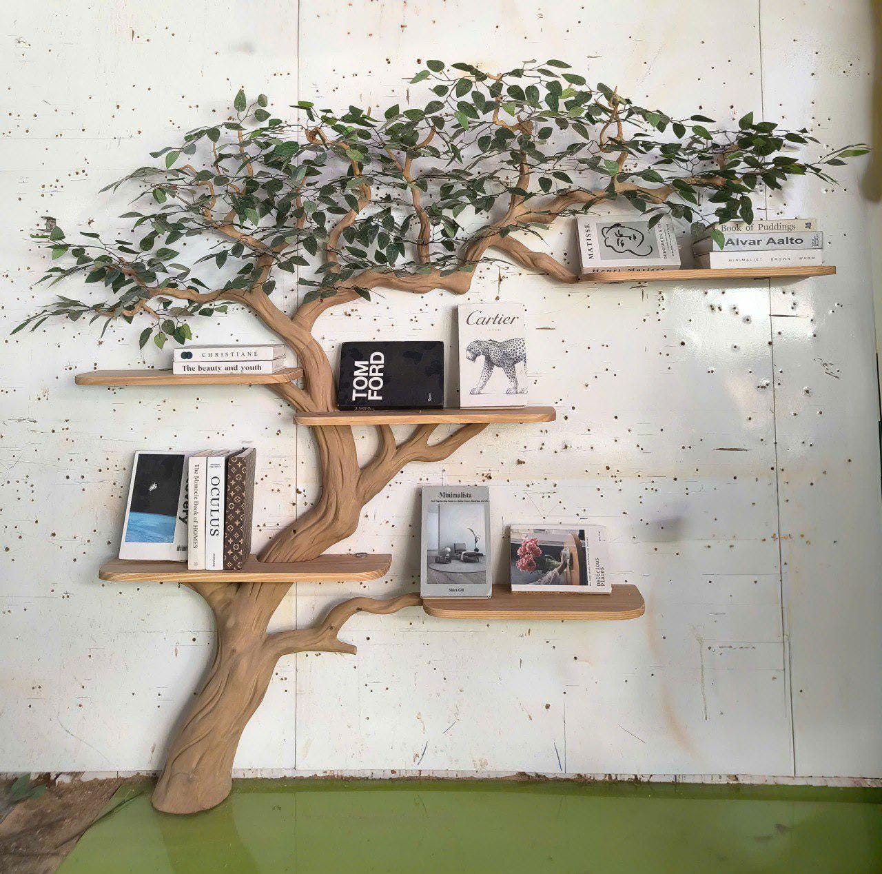 Rustic Tree Bookshelf: Solid Wood, Unique Wall-Mounted Bookcase