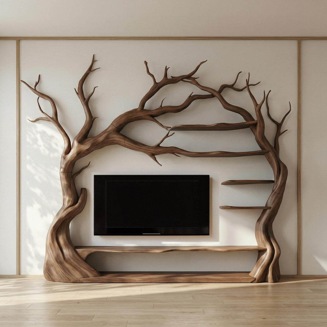 Modern Tv Cabinet Tree Bookshelf Wooden Tv Unit Wood Furniture Organic Modern Decor