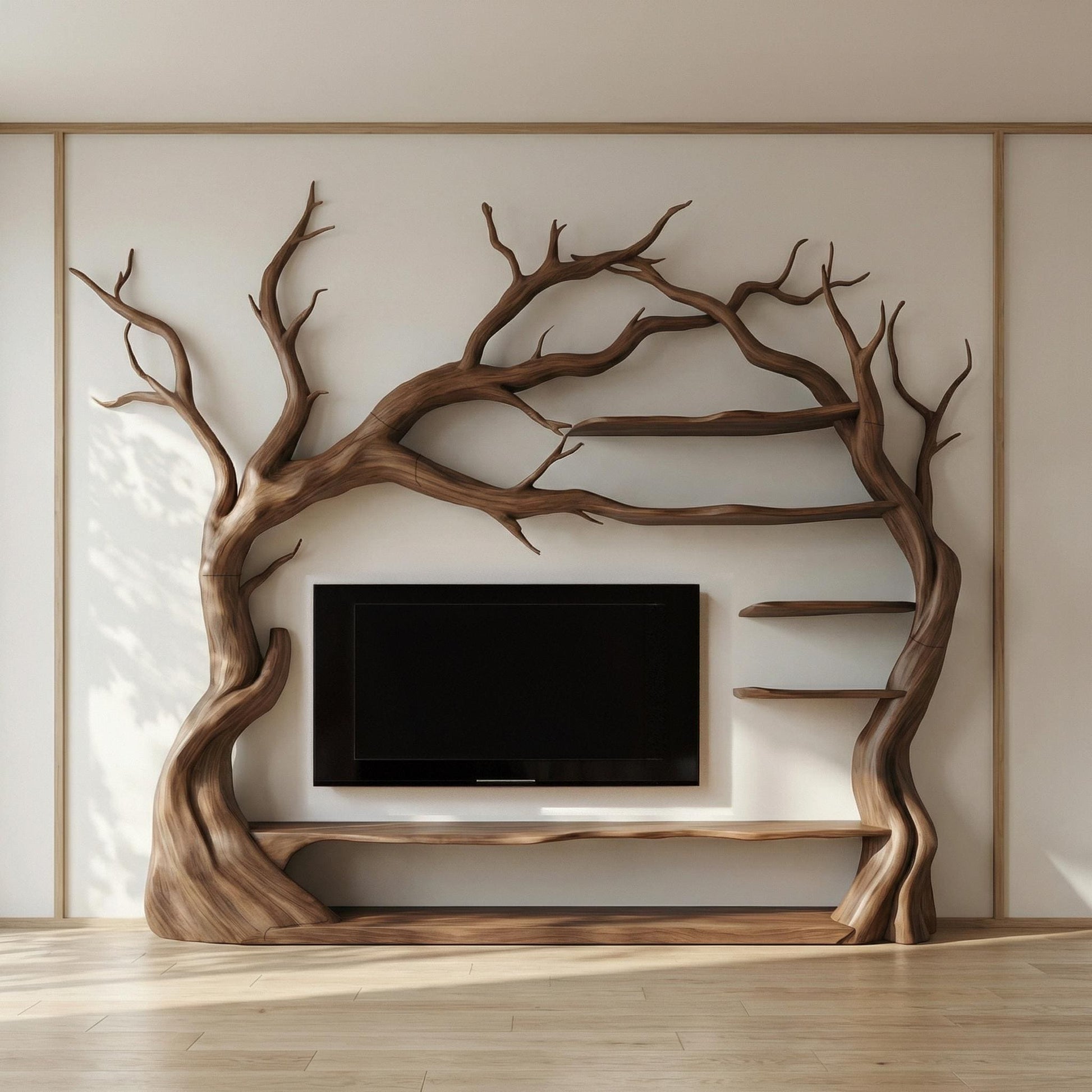Modern Tv Cabinet Tree Bookshelf Wooden Tv Unit Wood Furniture Organic Modern Decor