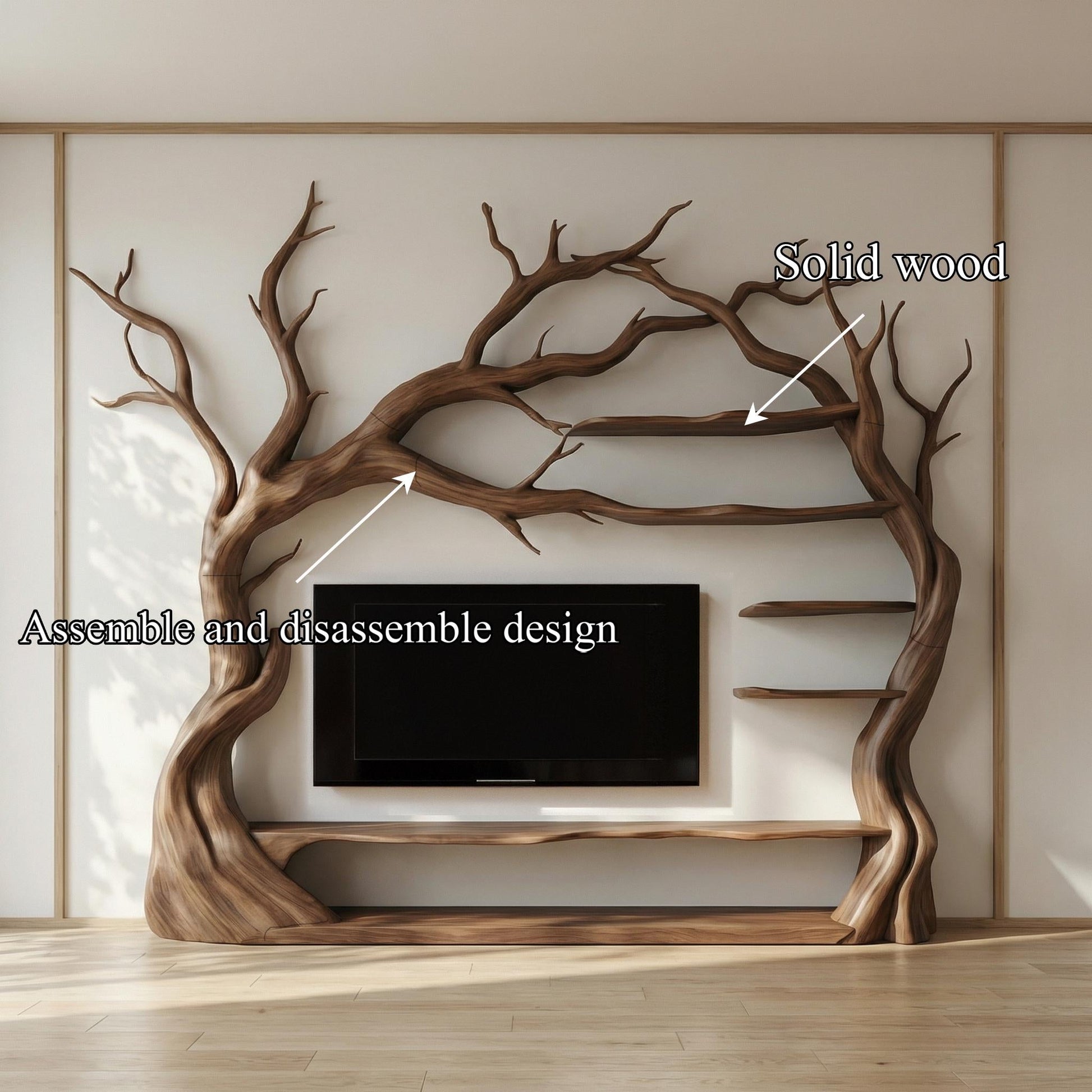 Modern Tv Cabinet Tree Bookshelf Wooden Tv Unit Wood Furniture Organic Modern Decor