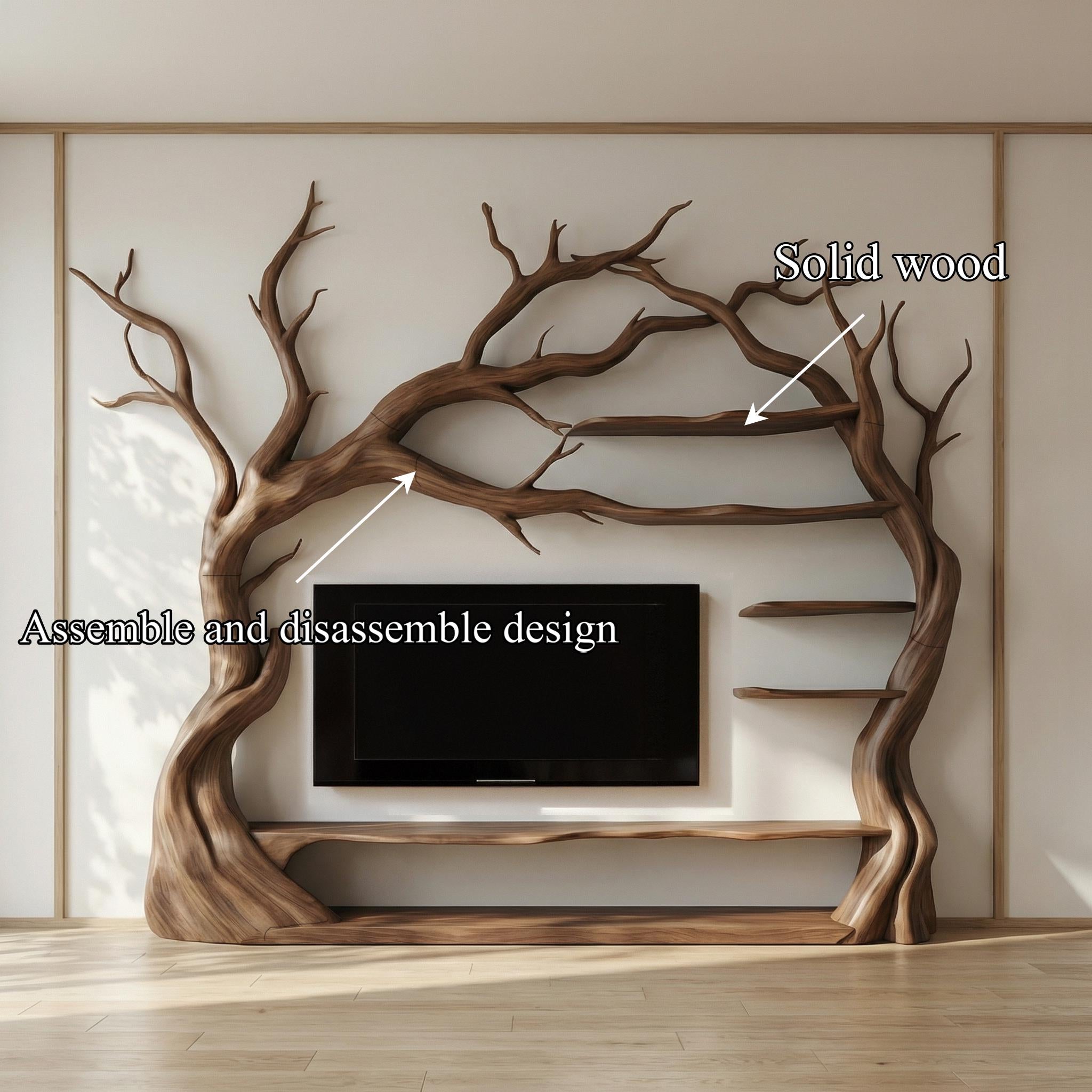 Modern Tv Cabinet Tree Bookshelf Wooden Tv Unit Wood Furniture Organic Modern Decor