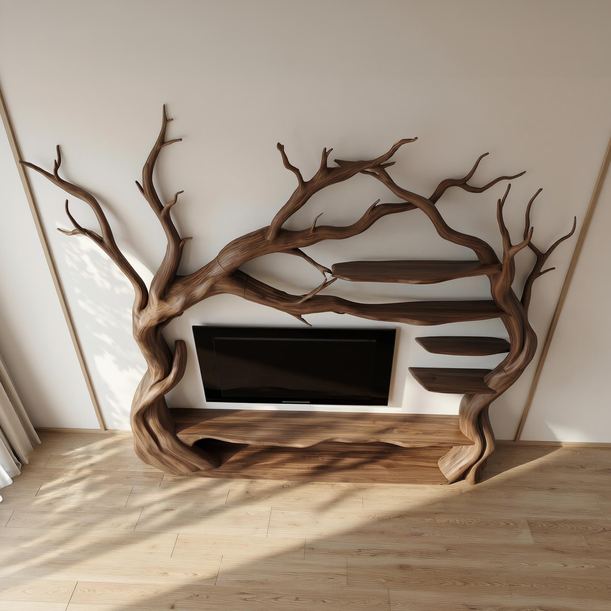 Modern Tv Cabinet Tree Bookshelf Wooden Tv Unit Wood Furniture Organic Modern Decor