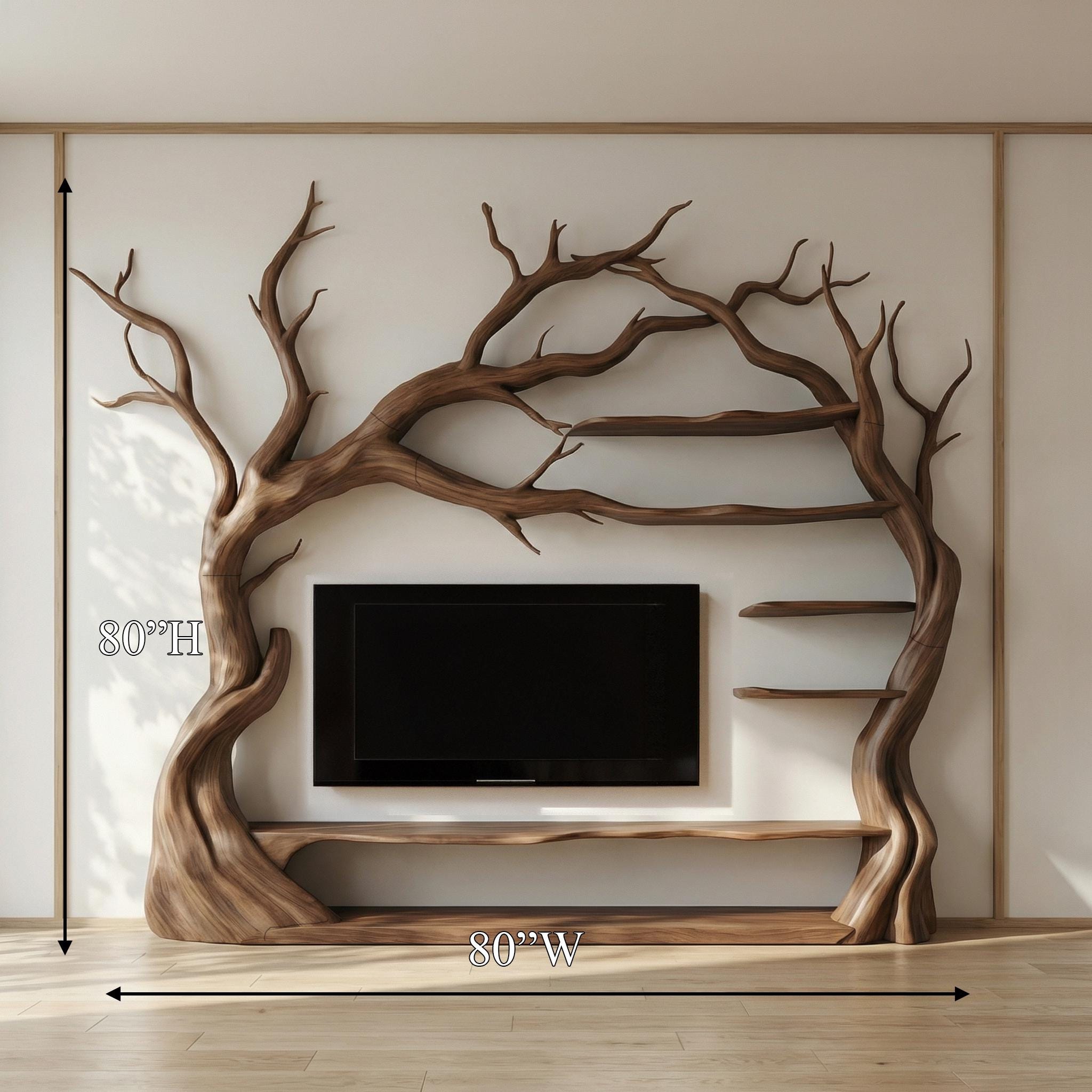 Modern Tv Cabinet Tree Bookshelf Wooden Tv Unit Wood Furniture Organic Modern Decor