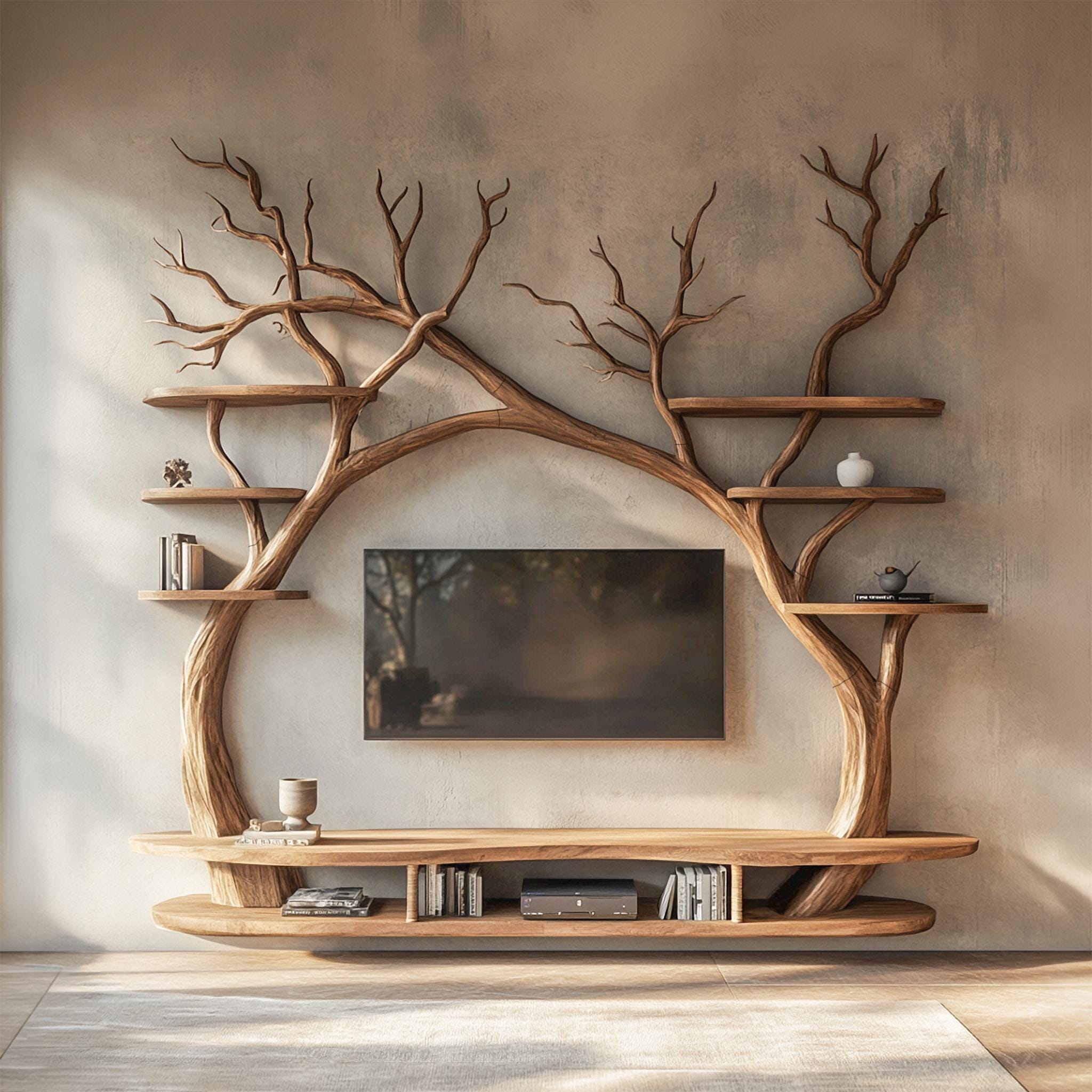 Rustic Bookcase Wall Book Shelf Tv Cabinet Wood Furniture Living Room Decor