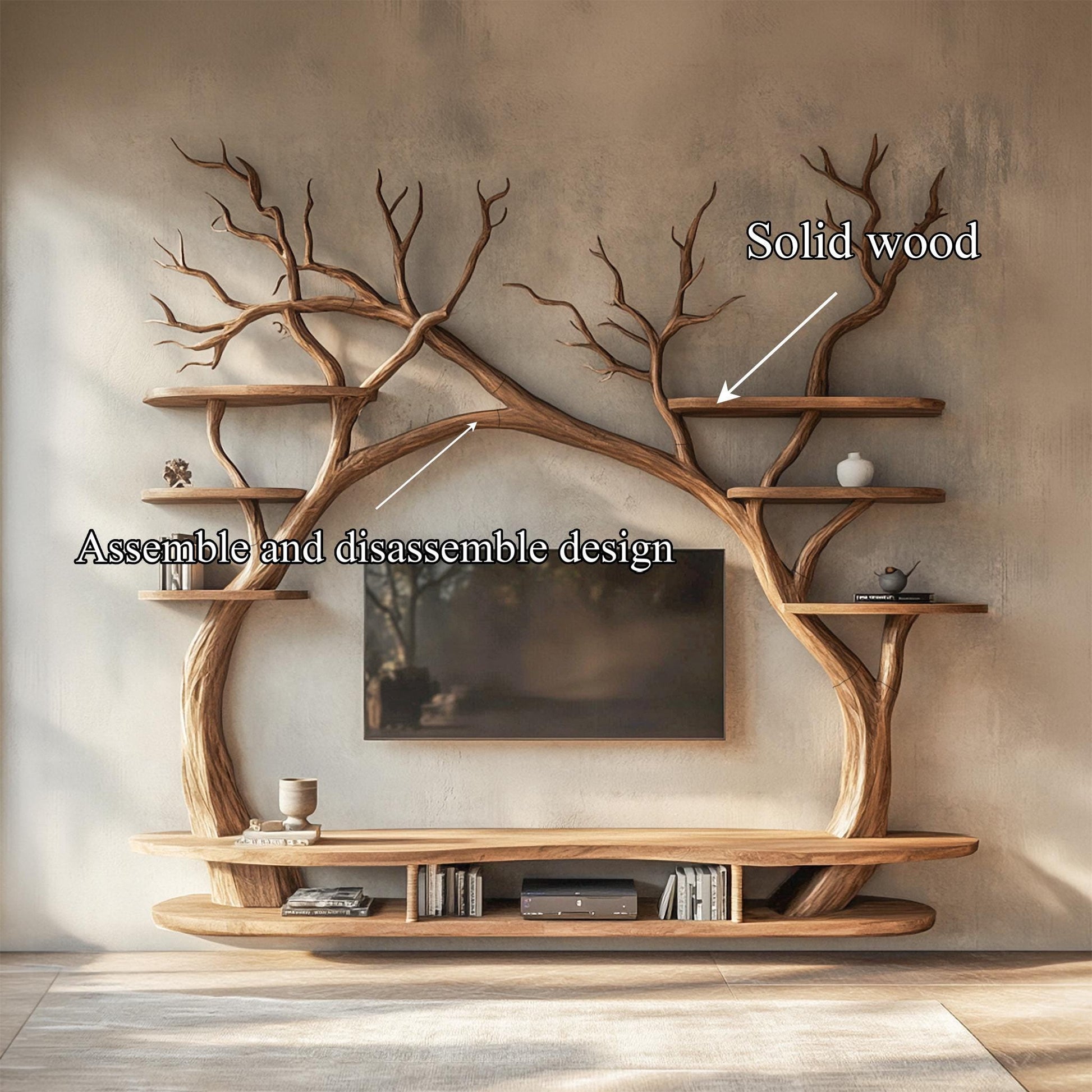 Rustic Bookcase Wall Book Shelf Tv Cabinet Wood Furniture Living Room Decor