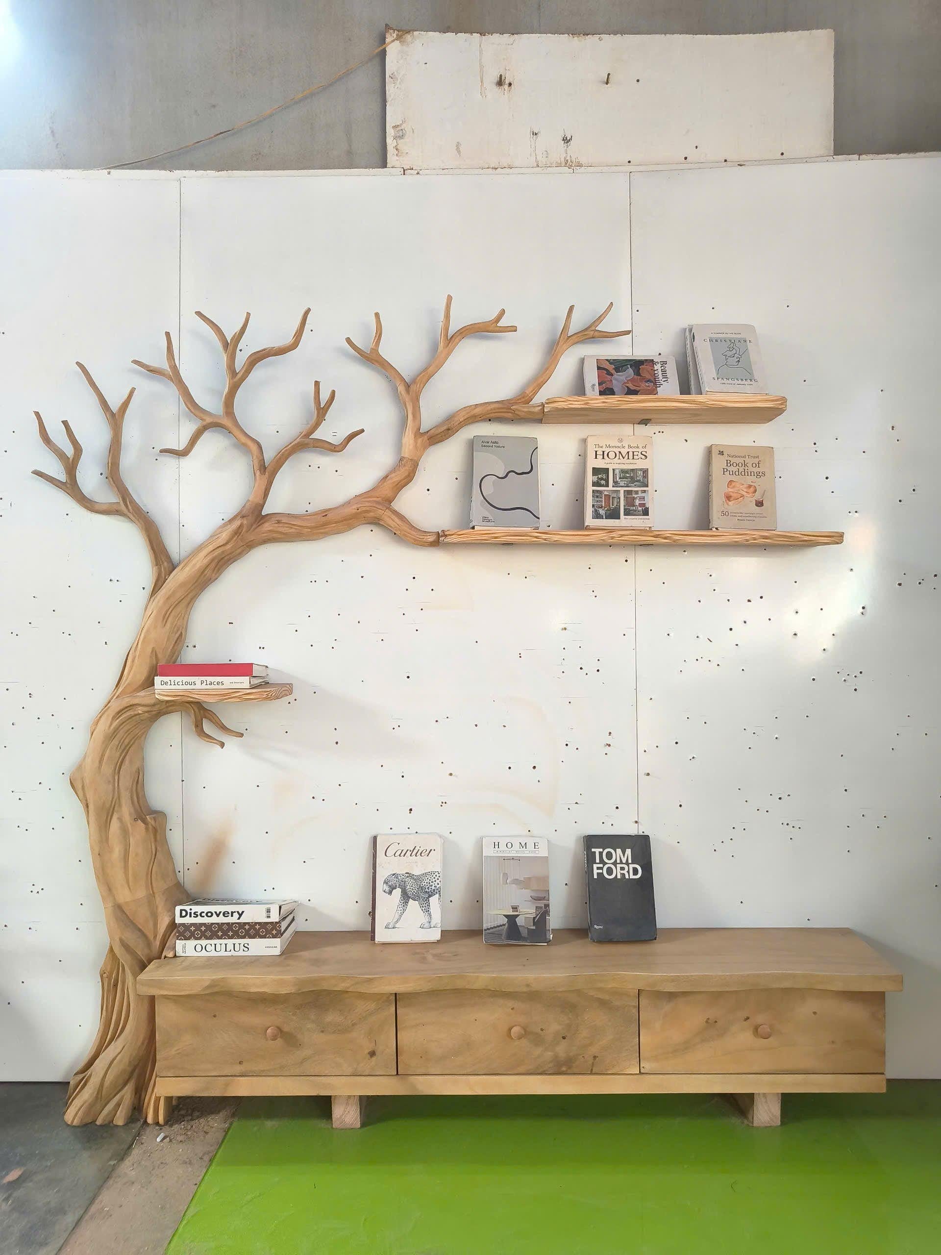 Tree Bookcase Wood Tv Unit Media Console Handmade Furniture Living Room Decor