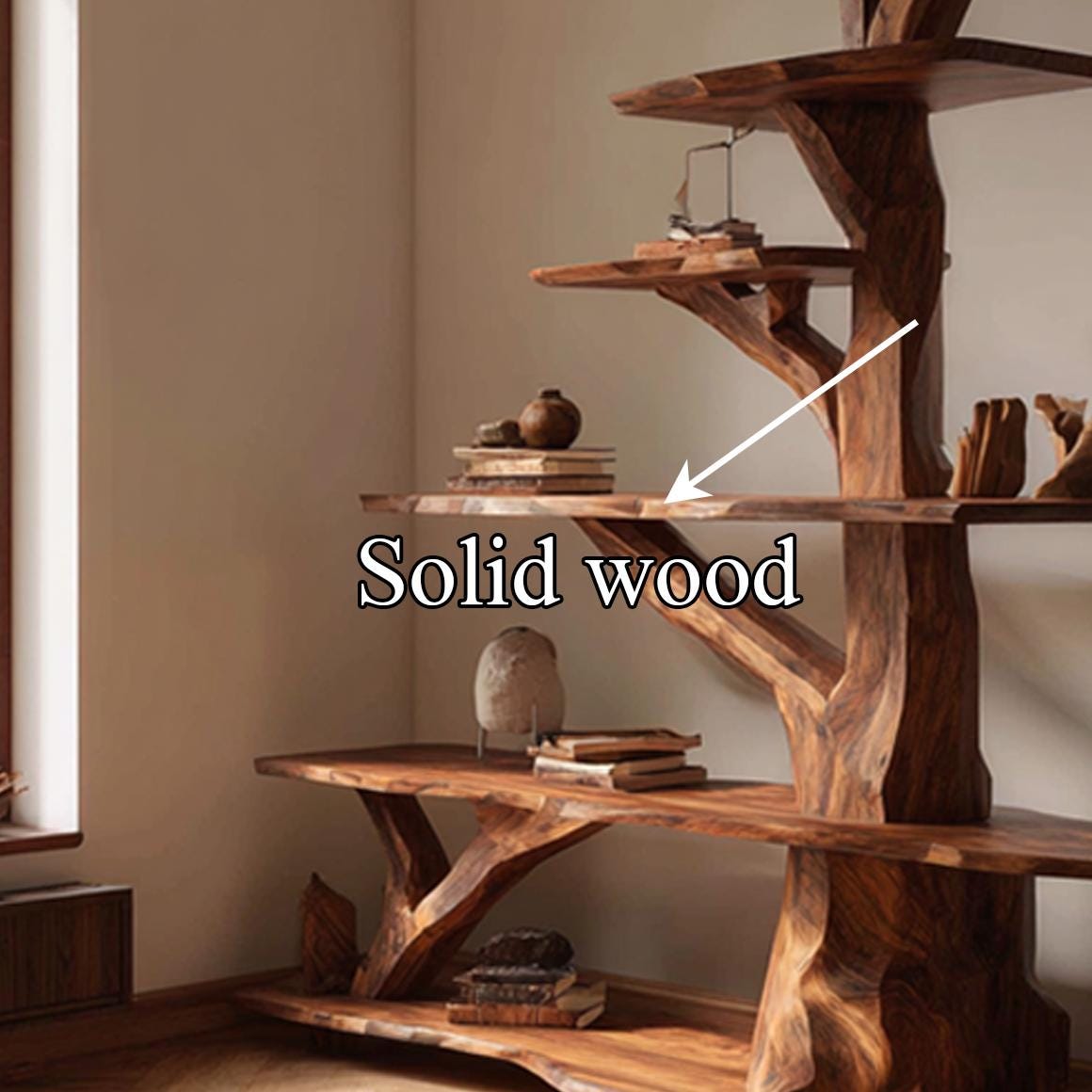 Tree Bookshelf Wood Plant Stand Rustic Tree Shelf Wooden Display Rack Handmade Furniture Home Decor