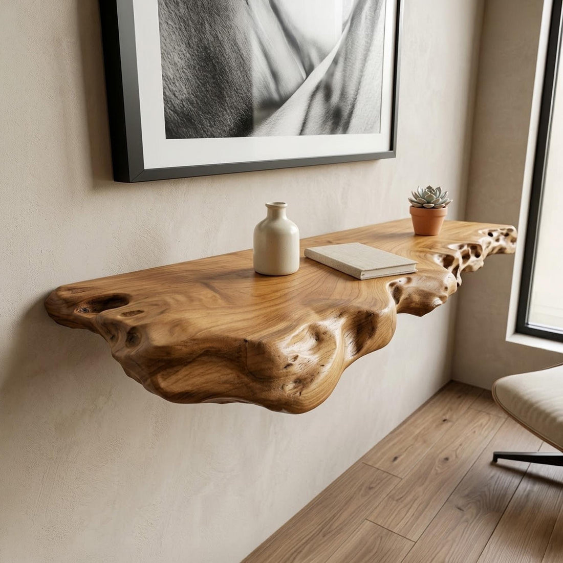 Live edge floating shelf solid wood display shelves art wall mounted bookshelf decor for living room