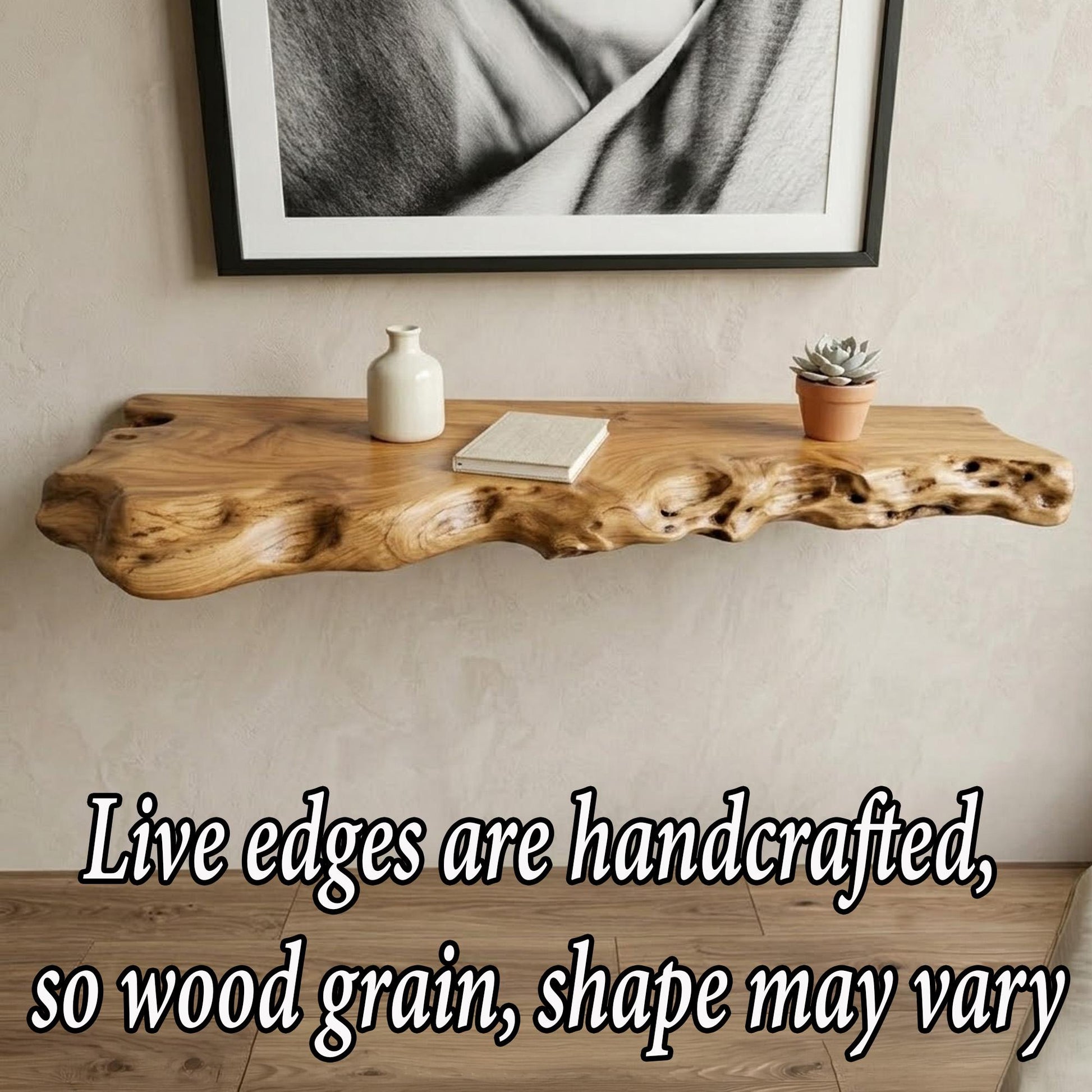 Live edge floating shelf solid wood display shelves art wall mounted bookshelf decor for living room