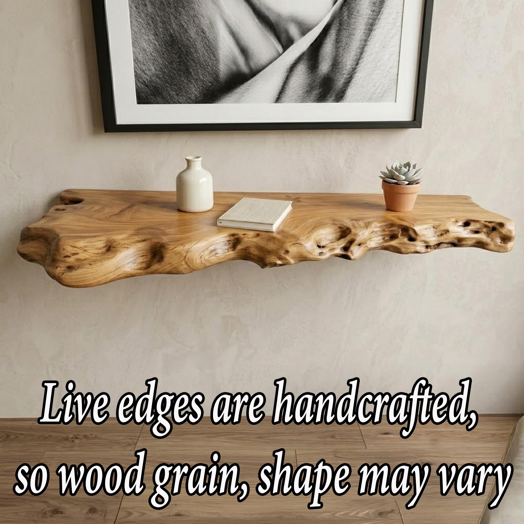 Live edge floating shelf solid wood display shelves art wall mounted bookshelf decor for living room