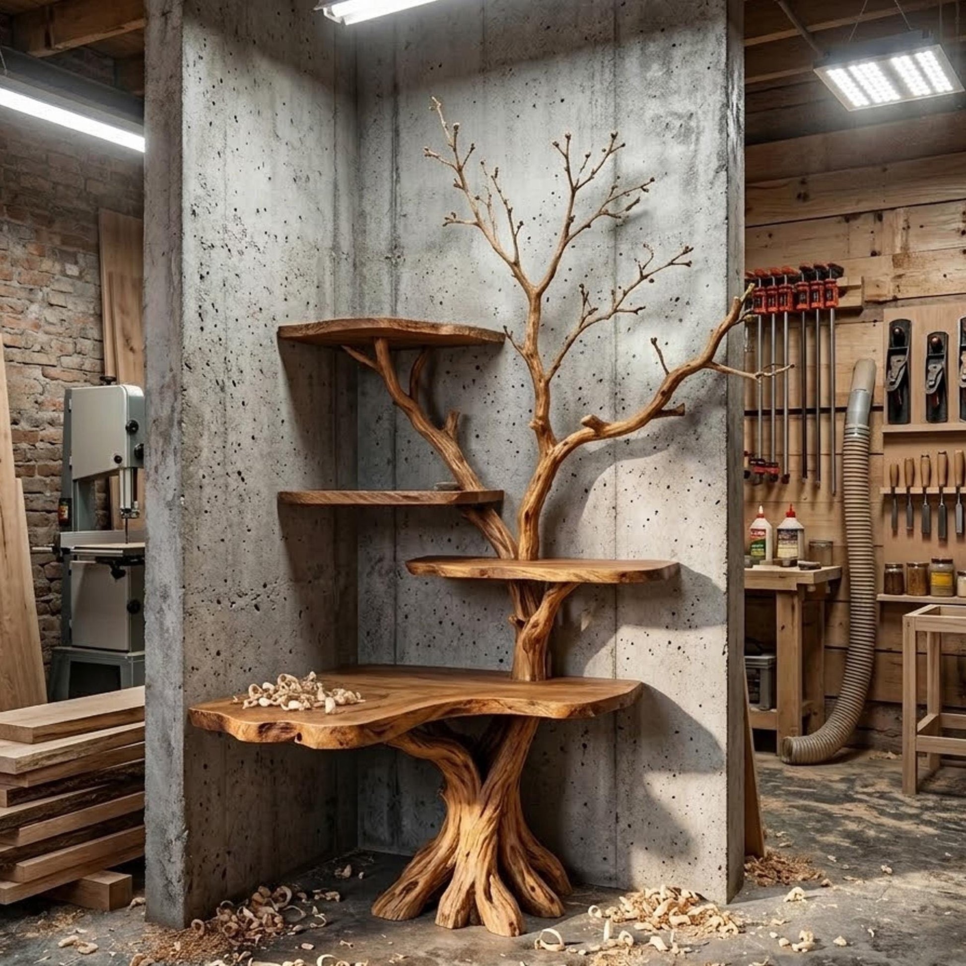 Corner tree branch book shelf floating bookshelf solid wood wall mounted shelves art sculpture root base decor