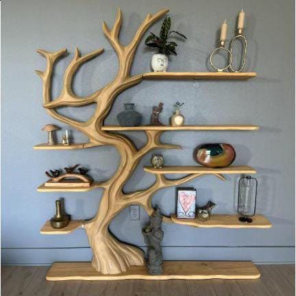 Tree Bookshelf Wood Plant Stand Rustic Tree Shelf Wooden Display Rack Handmade Furniture Home Decor