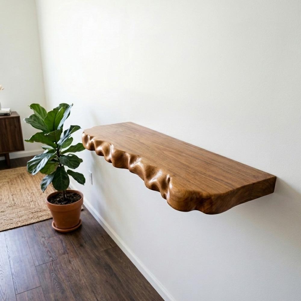 Rustic floating wood shelf handcrafted live edge wall mount bookshelf entryway display shelves