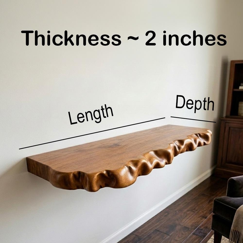 Rustic floating wood shelf handcrafted live edge wall mount bookshelf entryway display shelves