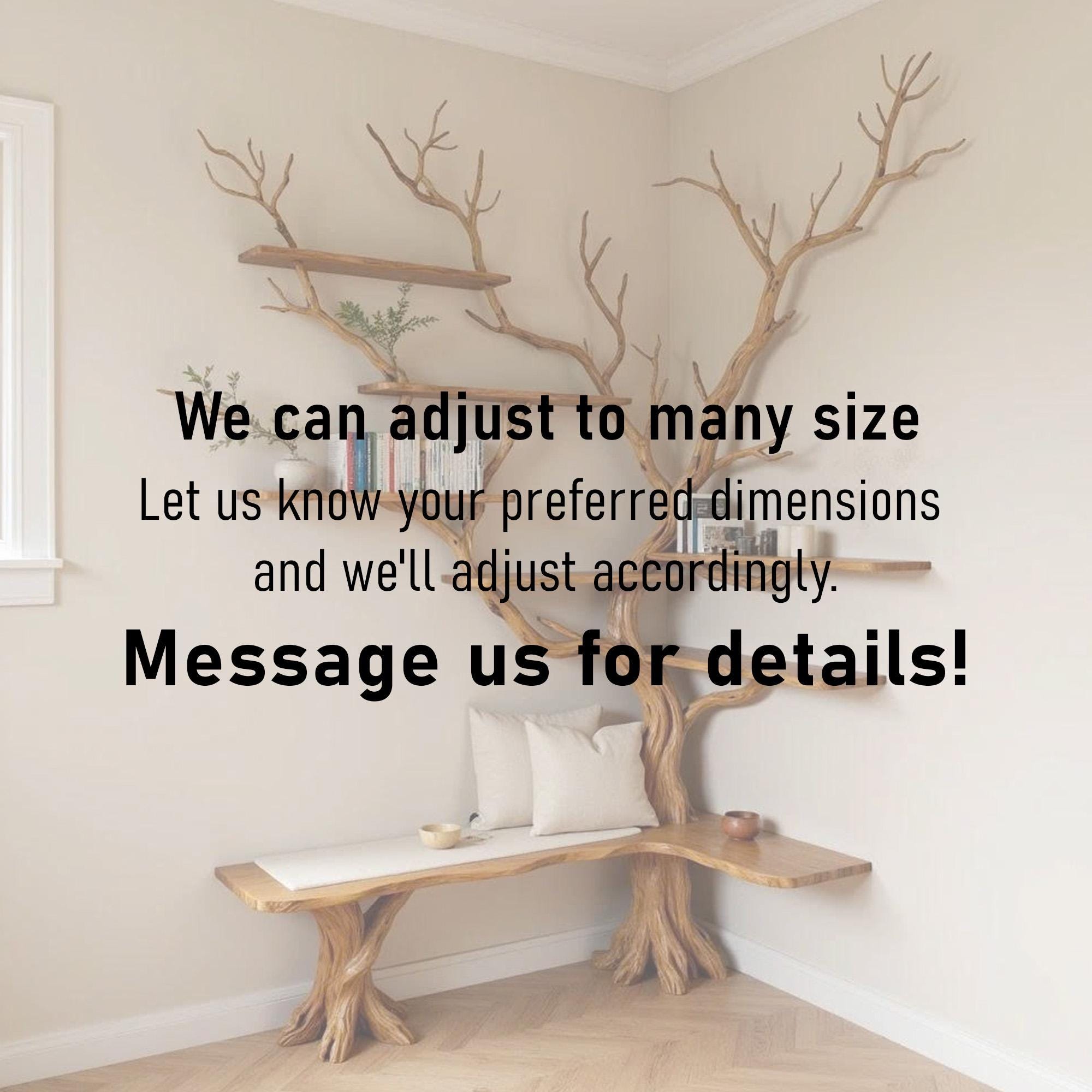 Corner tree branch bookshelf solid wood wall mounted bookcase floating shelves art driftwood sculpture