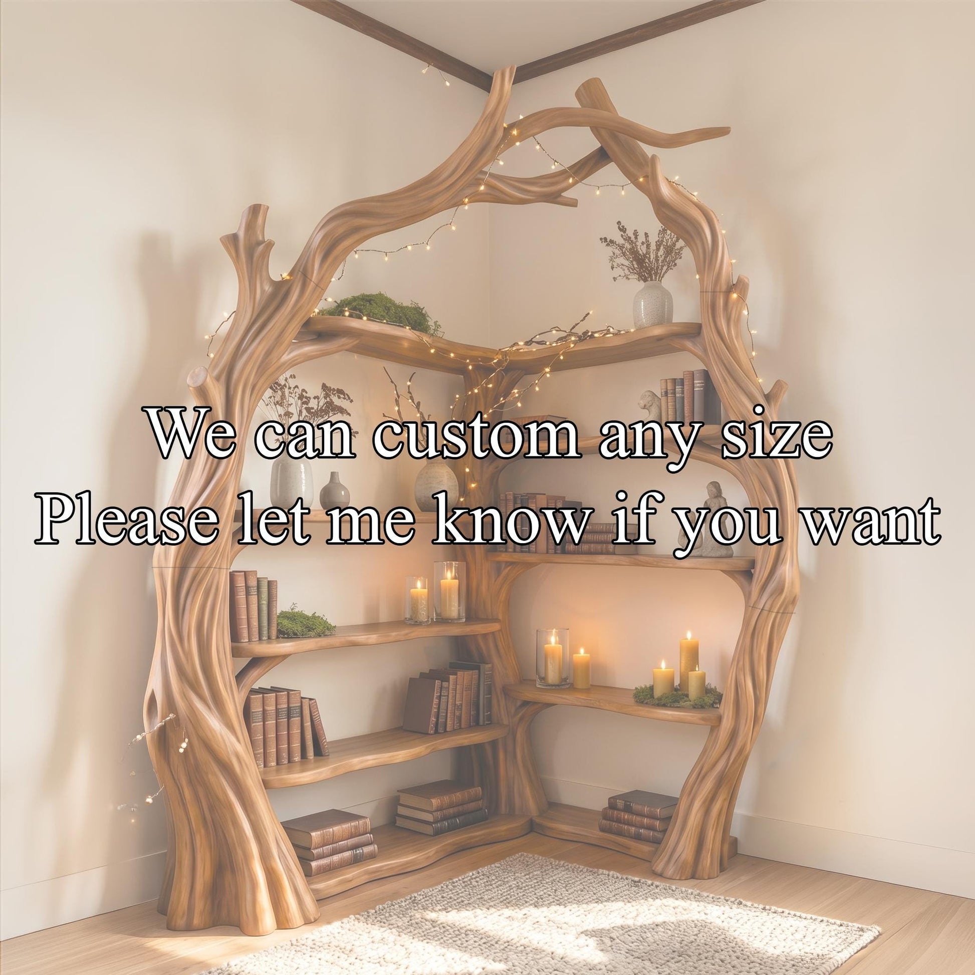 Corner Bookshelf Tree Corner Shelf Tall Corner Bookcase Handmade Furniture Living Room Decor