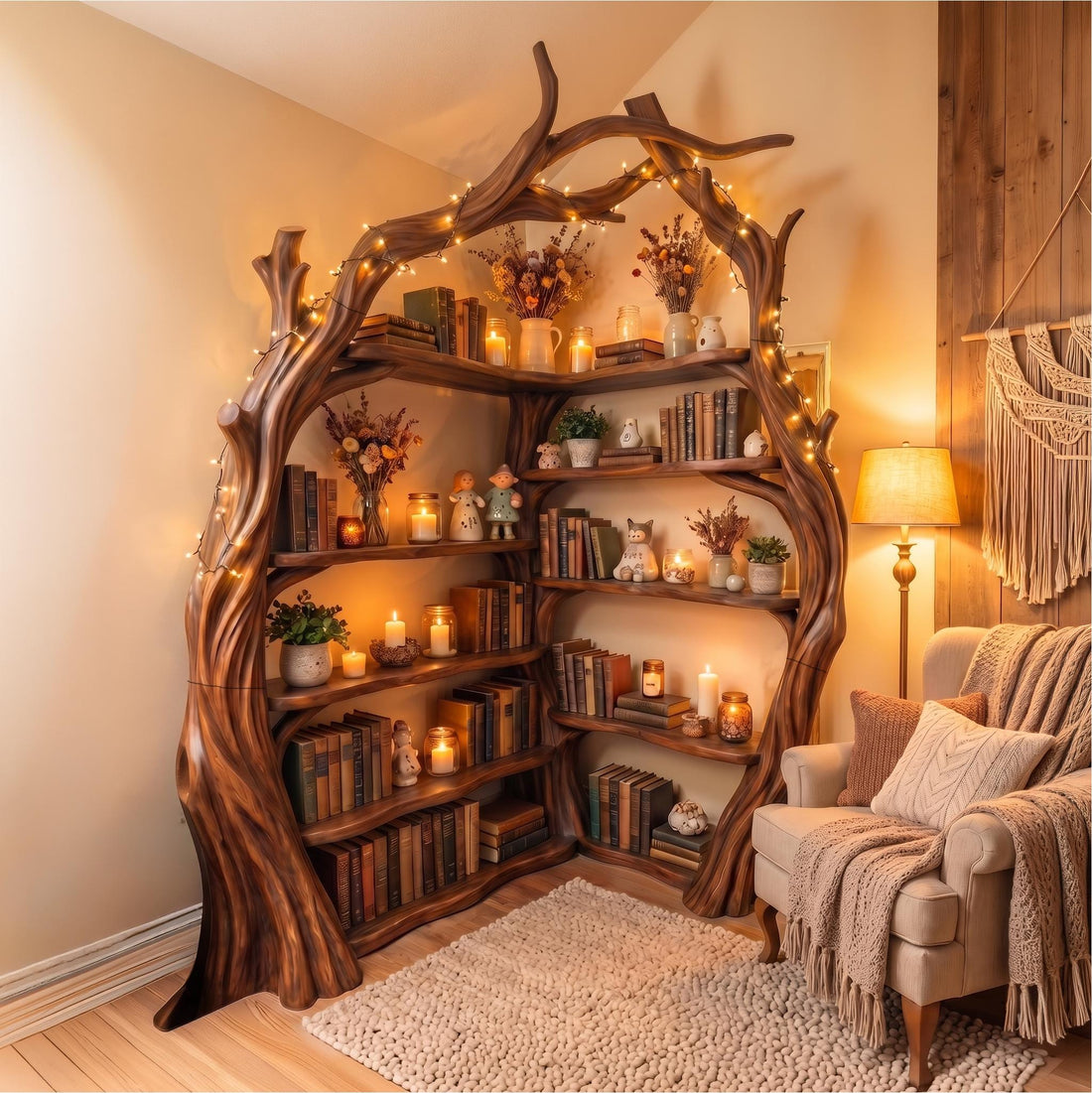 Corner Bookshelf Tree Corner Shelf Tall Corner Bookcase Handmade Furniture Living Room Decor