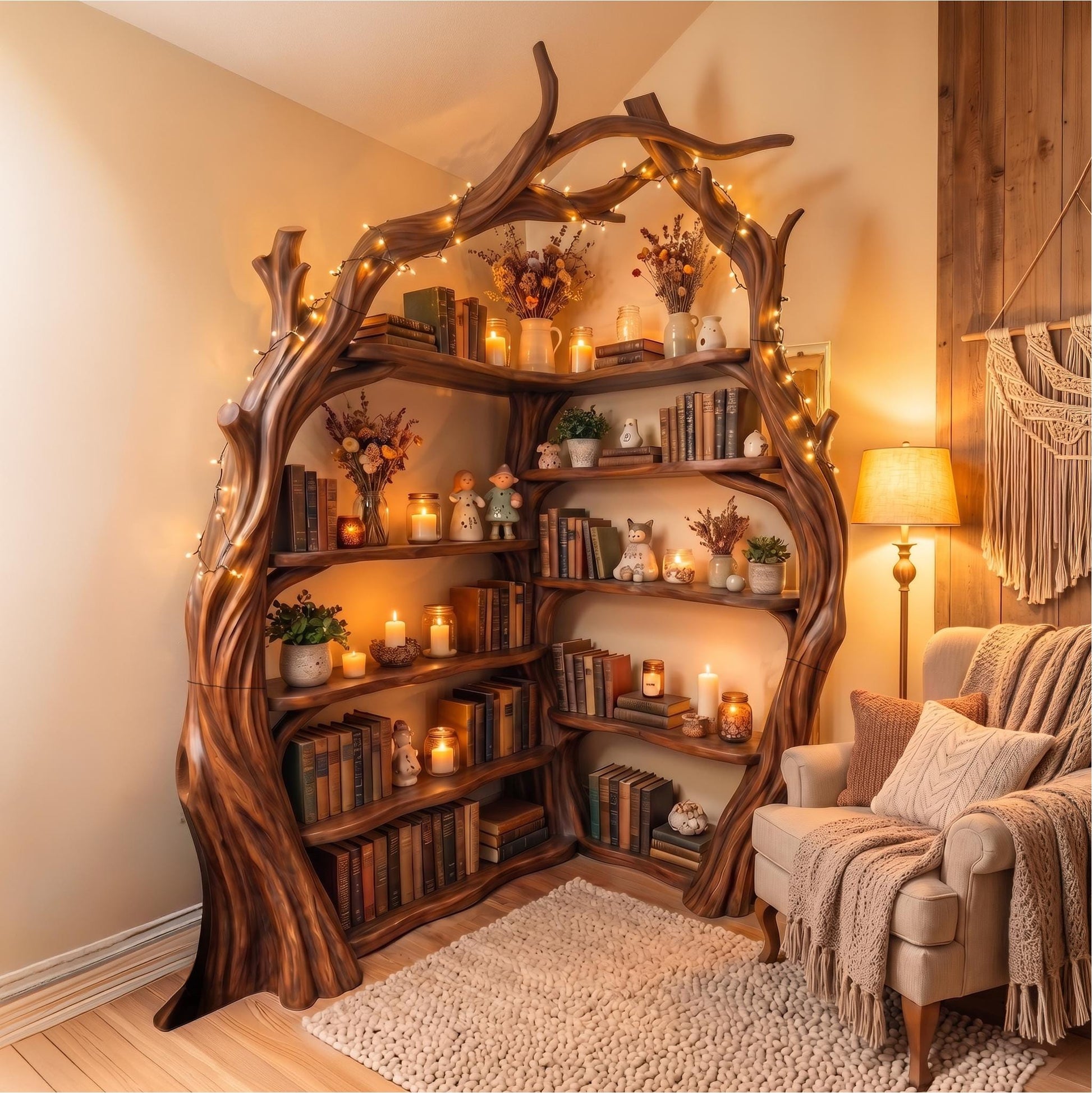 Corner Bookshelf Tree Corner Shelf Tall Corner Bookcase Handmade Furniture Living Room Decor