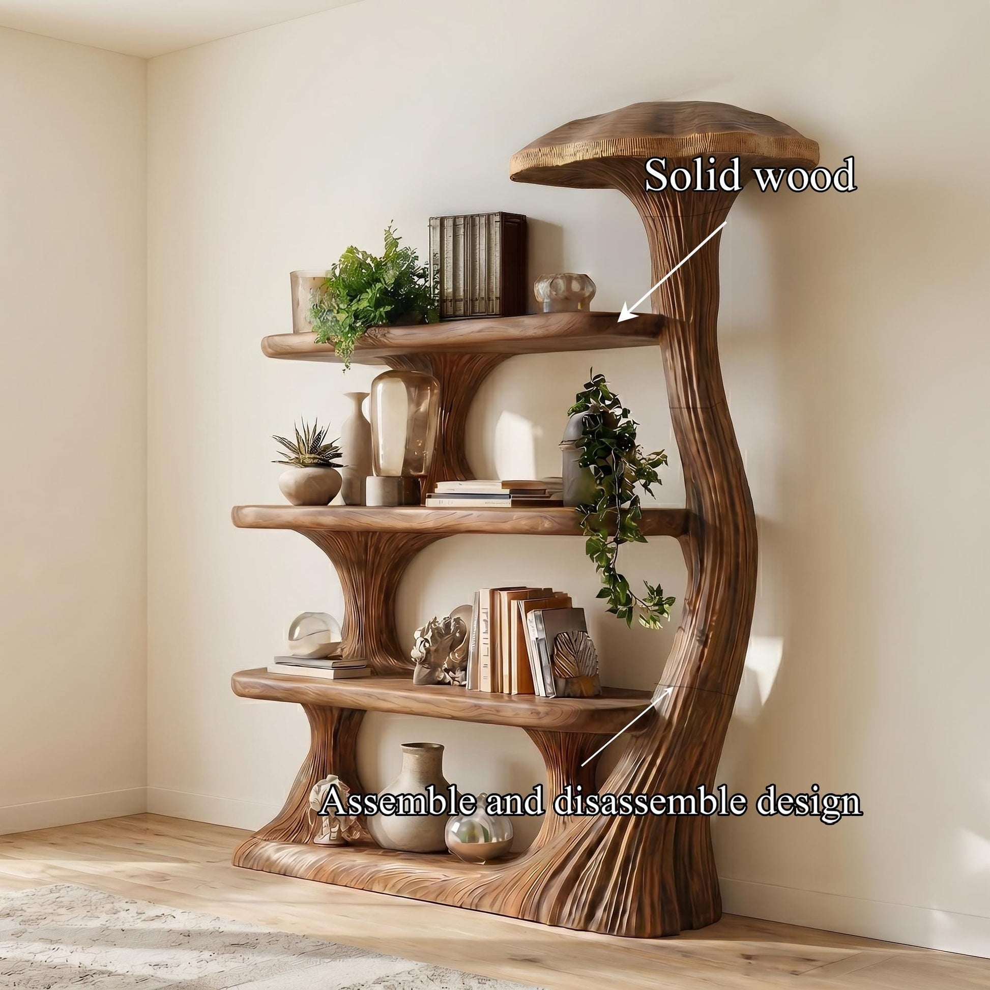 Mushroom Shelves Wood Bookcase Mushroom Wall Shelf Handmade Furniture Living Room Decor