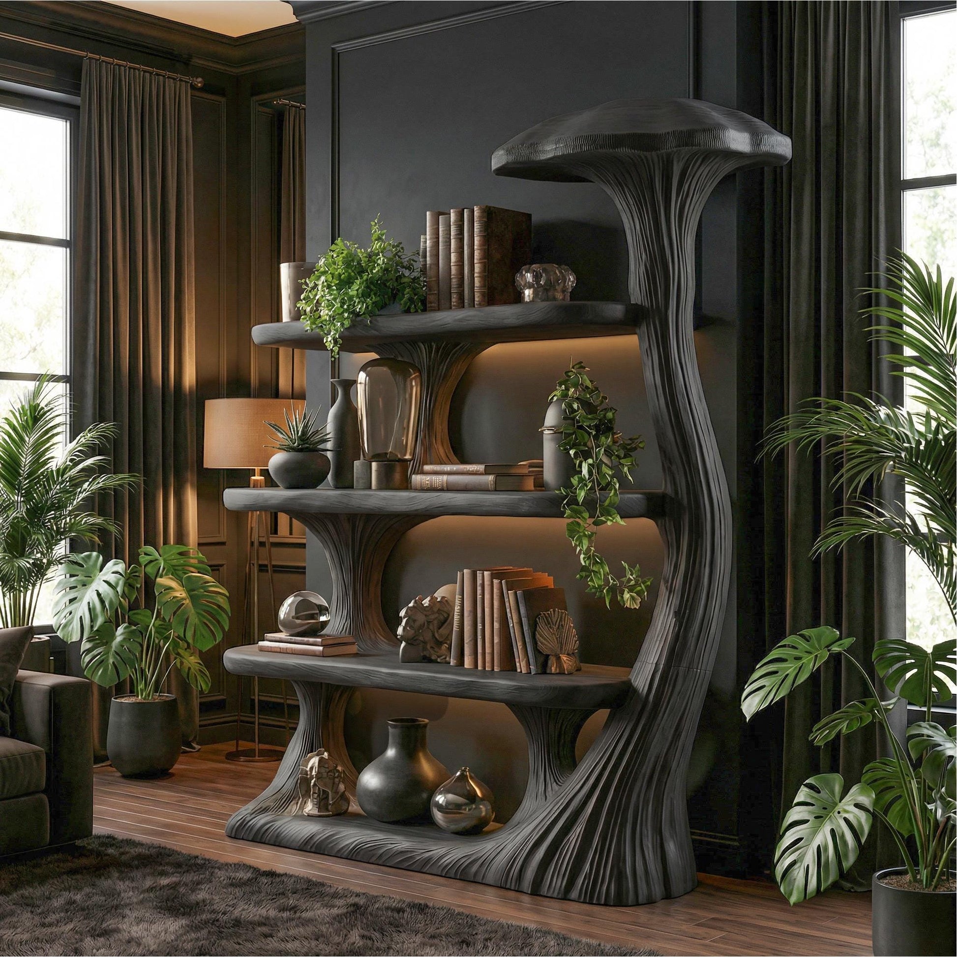 Mushroom Shelves Wood Bookcase Mushroom Wall Shelf Handmade Furniture Living Room Decor
