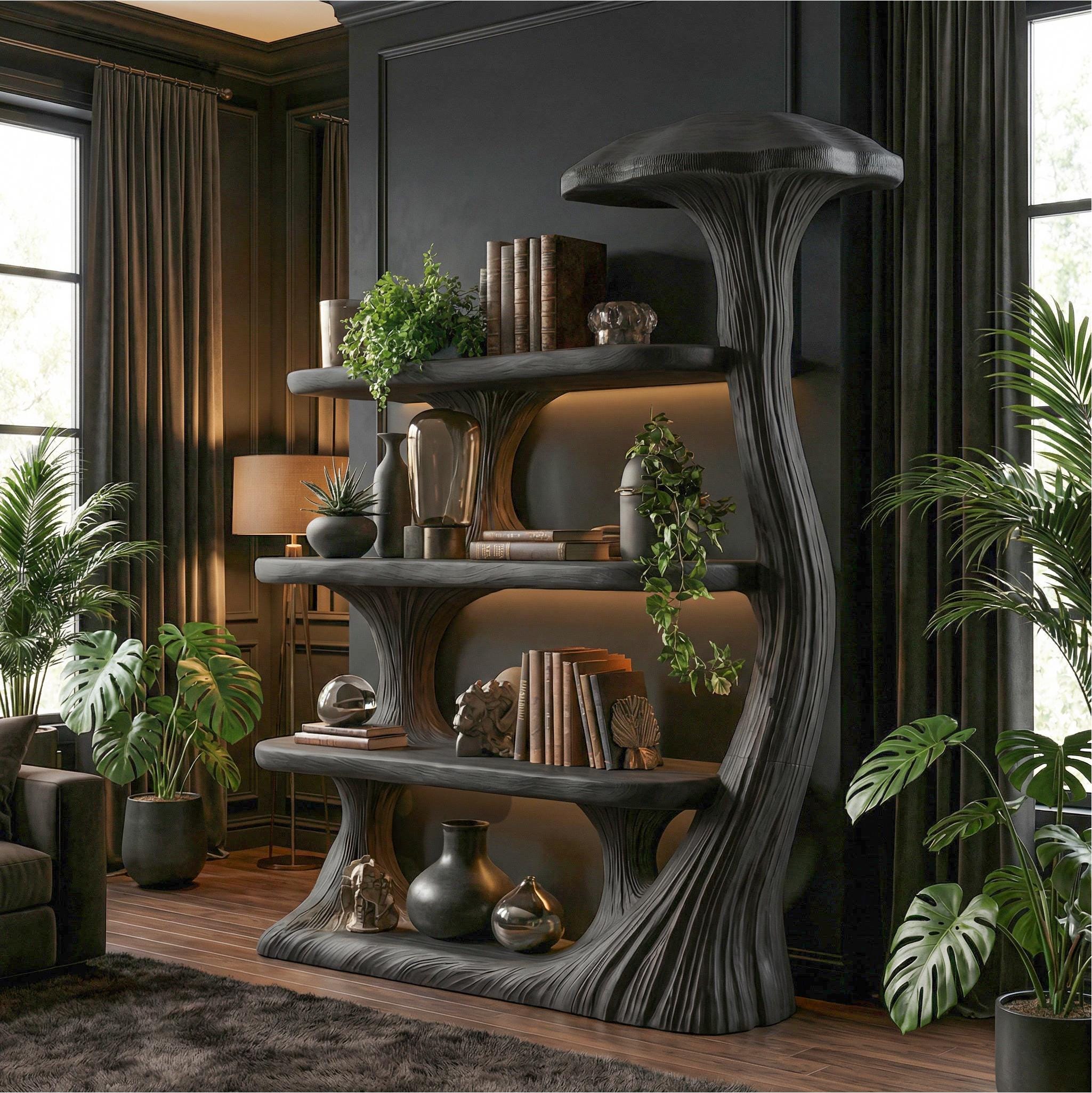 Mushroom Shelves Wood Bookcase Mushroom Wall Shelf Handmade Furniture Living Room Decor