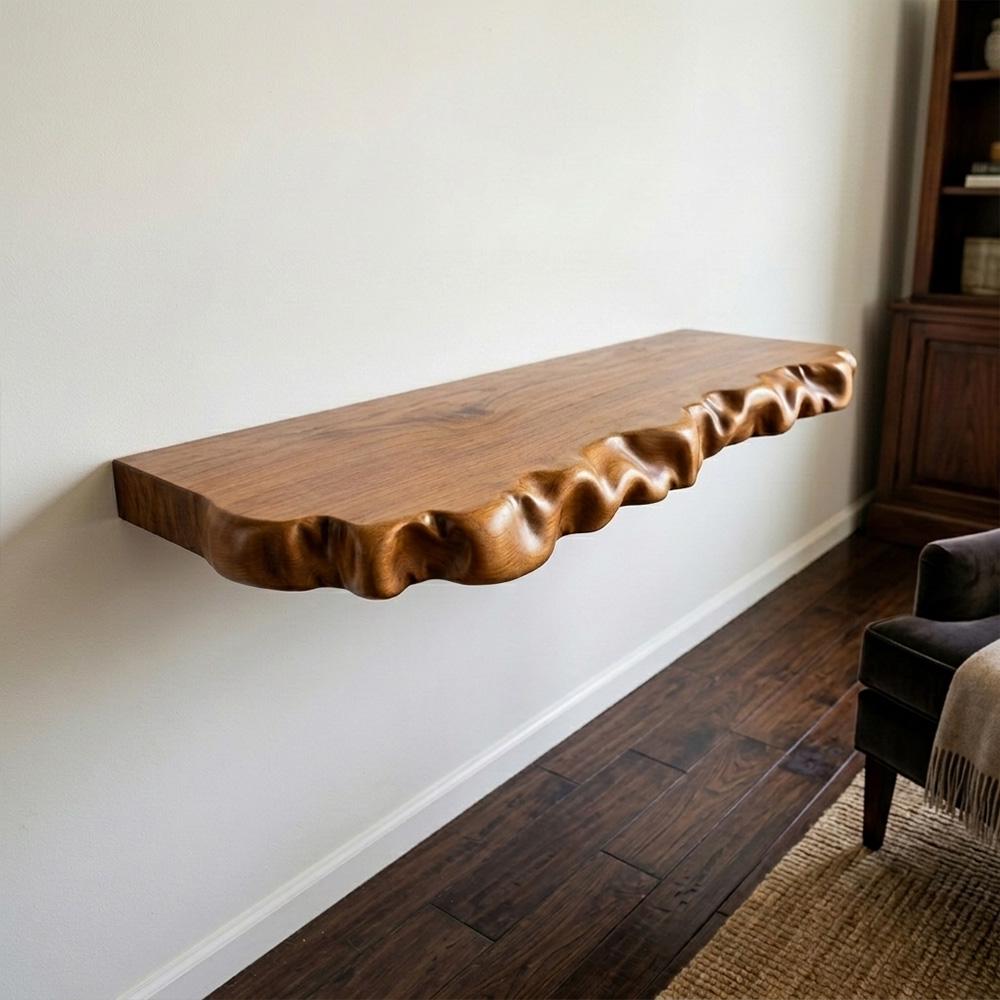 Rustic floating wood shelf handcrafted live edge wall mount bookshelf entryway display shelves