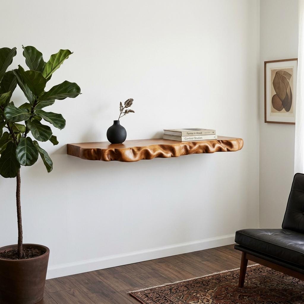 Rustic floating wood shelf handcrafted live edge wall mount bookshelf entryway display shelves