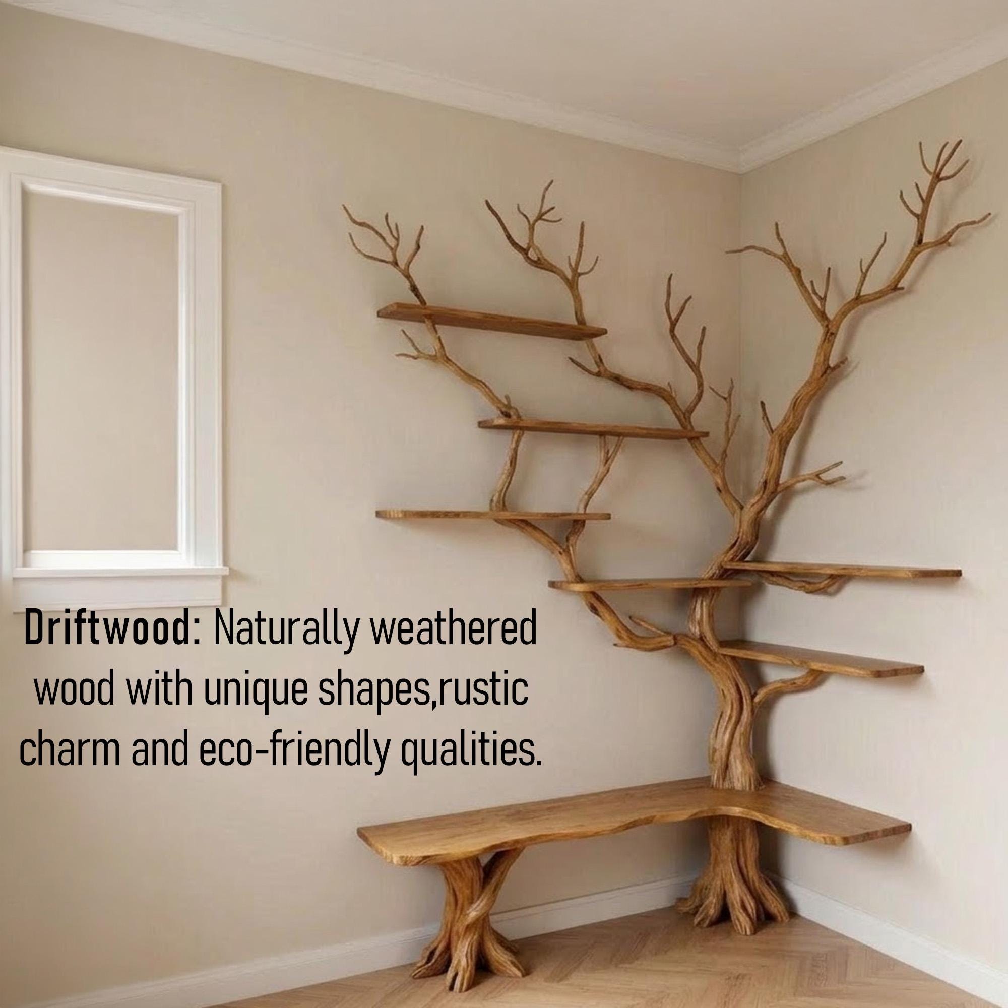 Corner tree branch bookshelf solid wood wall mounted bookcase floating shelves art driftwood sculpture