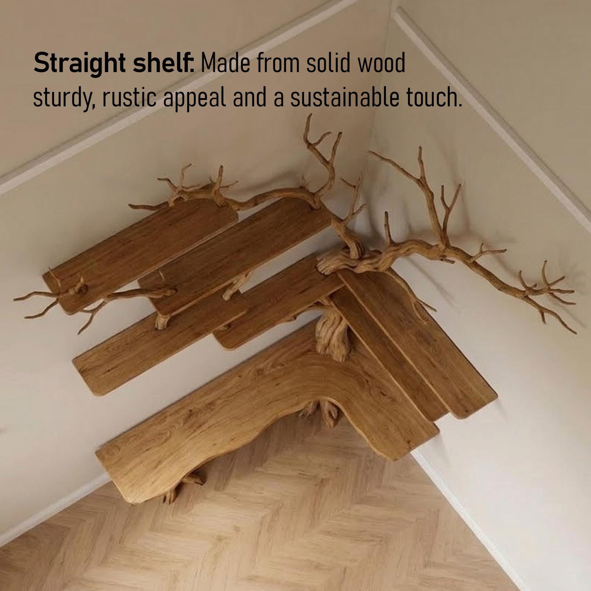 Corner tree branch bookshelf solid wood wall mounted bookcase floating shelves art driftwood sculpture