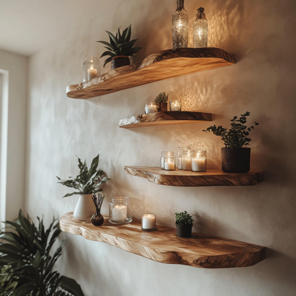 Handcrafted Live Edge Wood Floating Shelf: Corner Wall Decor